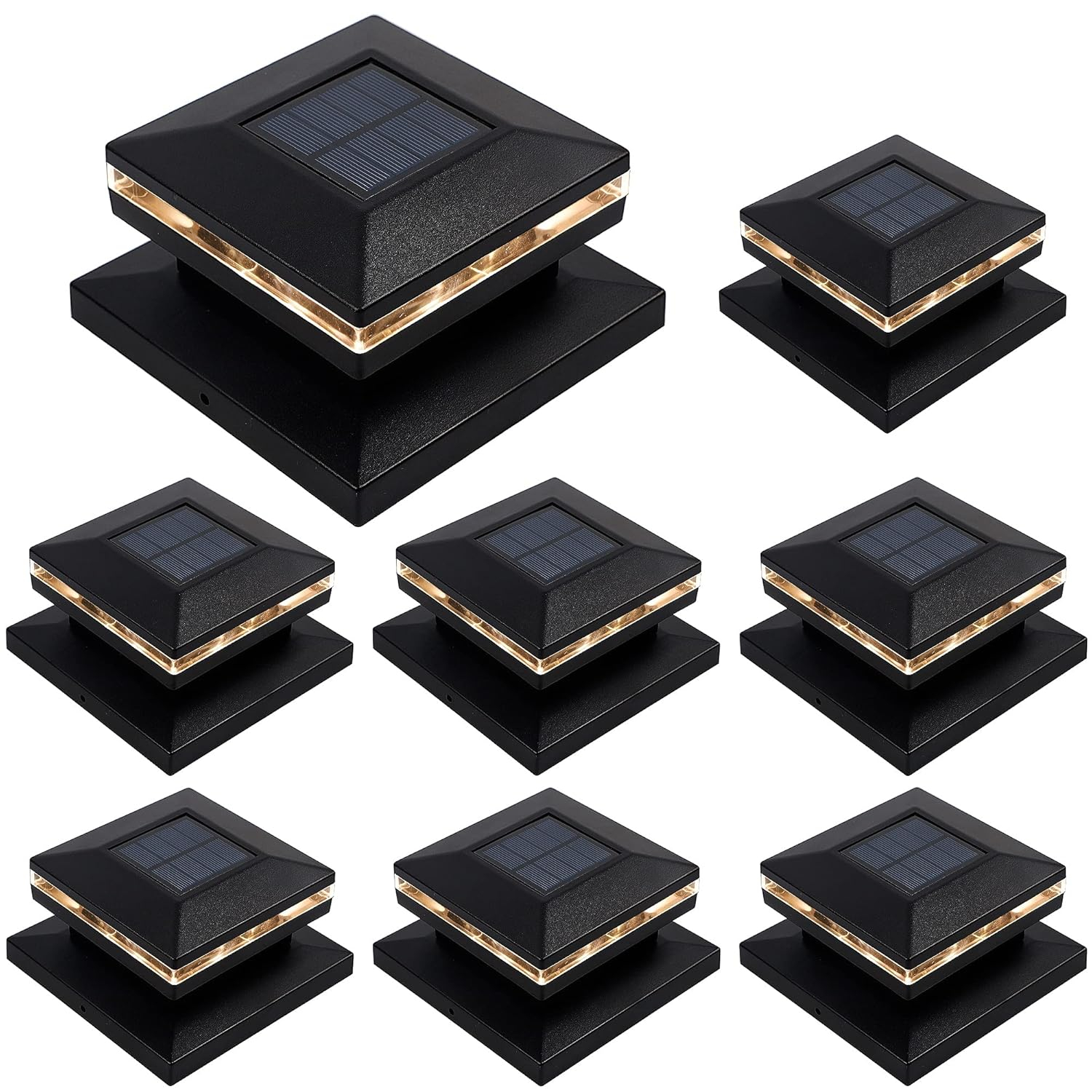 Dynaming 6 Pack Solar Post Cap Lights, Outdoor Decorative Post Solar Lights White Shell Caps Fit 4x4 5x5 6x6 Vinyl/Wooden Posts, Brightness Warm White LED Lighting for Garden Fence Deck Patio