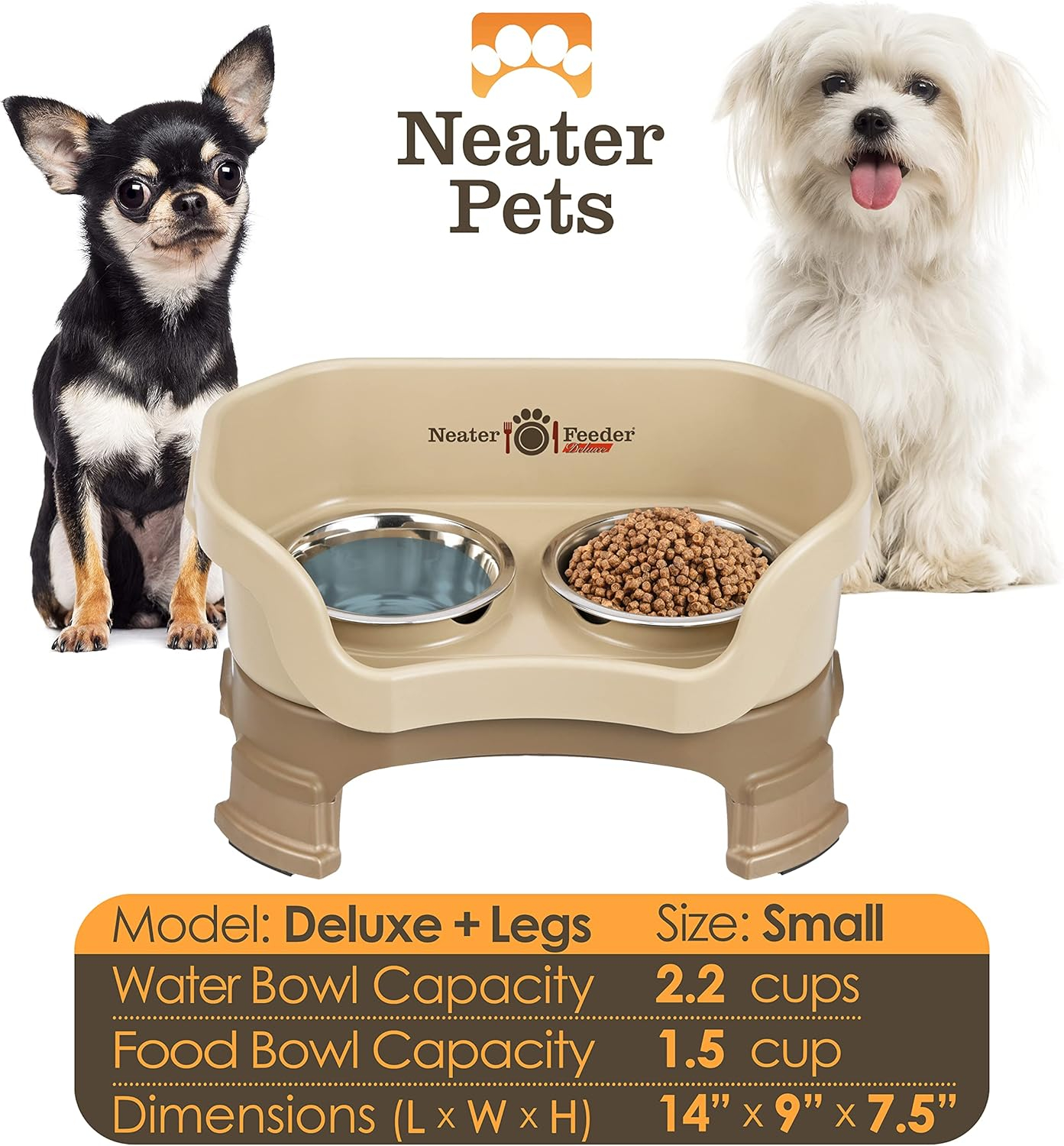 Neater Pets Neater Feeder Deluxe With Leg Extensions Mess-Proof Elevated Food & Water Bowls for Small Dogs, Cappuccino