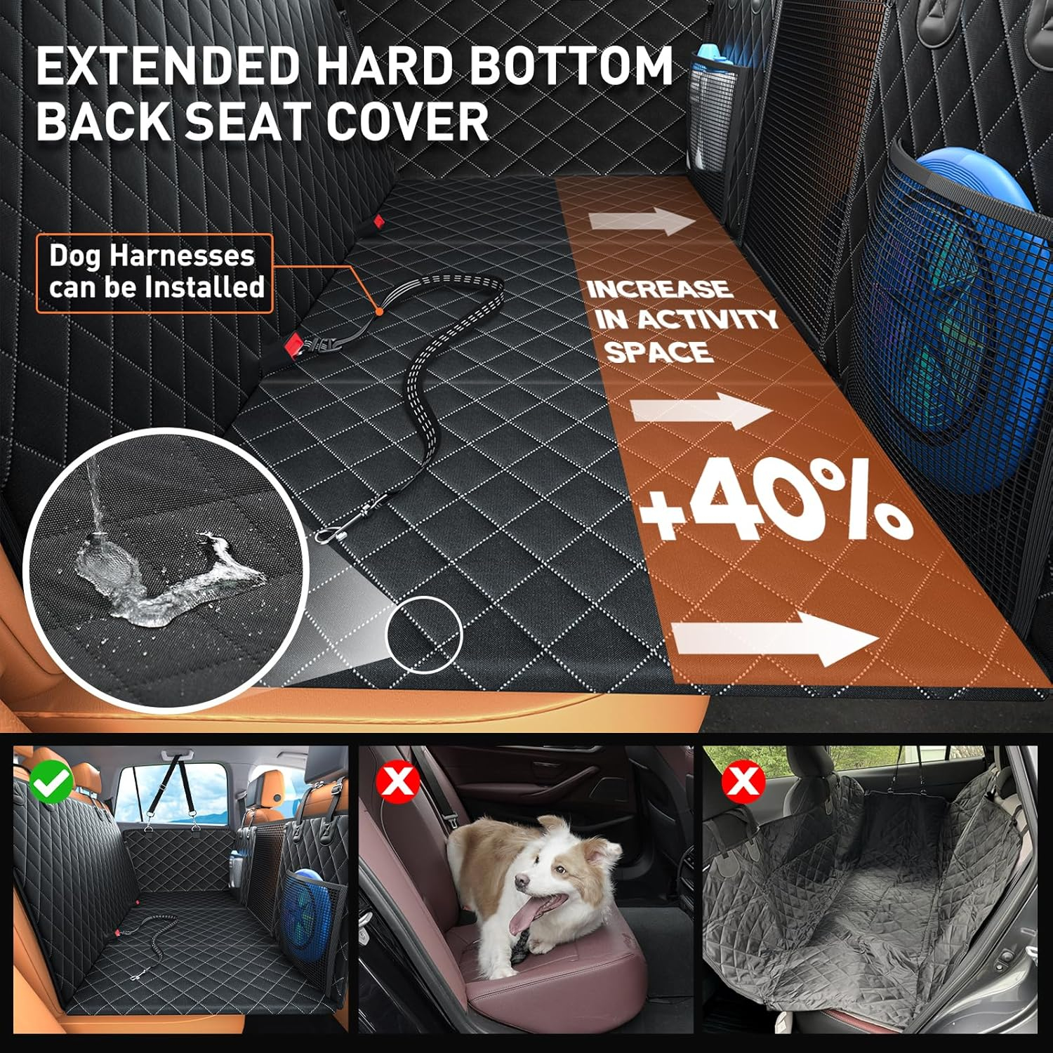 Dog car seat Cover for Back seat 2025 Upgraded 100% Waterproof and Scratch Resistant Rear Seat Hard Bottom Extension - Dog Car Seat Holds Up to 400 lb Pet for Cars, Trucks and SUVs (Black)
