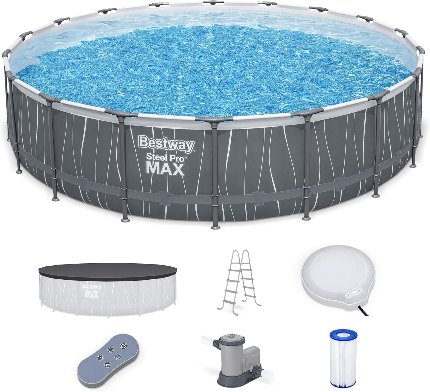 Bestway Steel Pro MAX 18'x48" Round Above Ground Pool w/LED Light & Remote