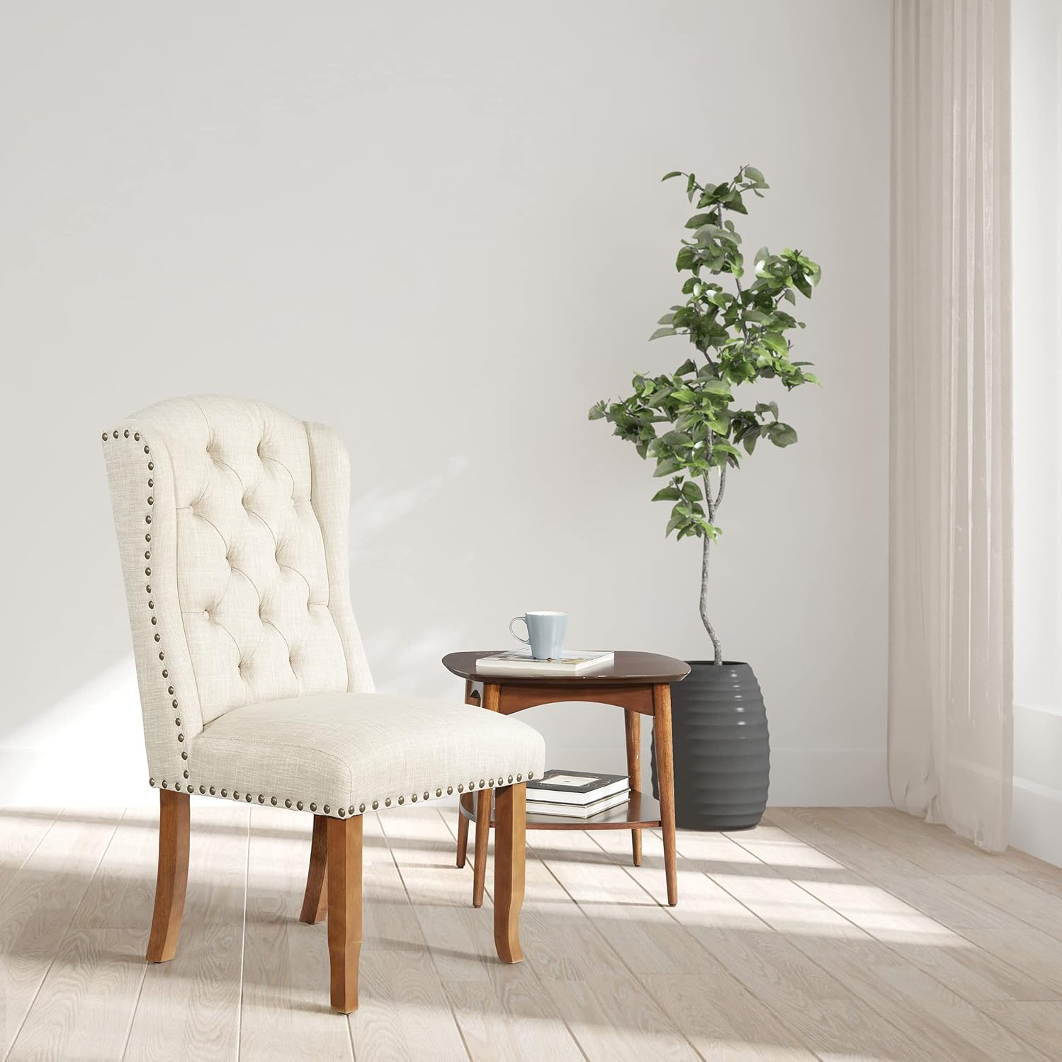 OSP Home Furnishings Jessica Tufted Wing Chair in Linen Fabric