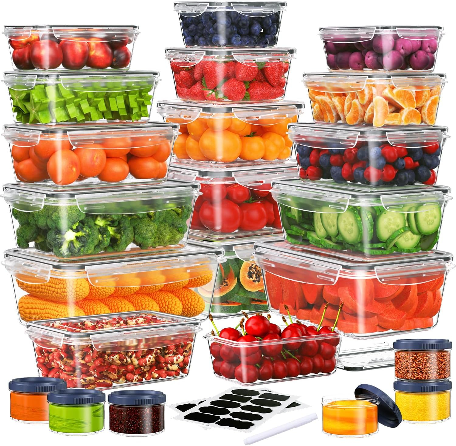 28 Pieces Food Storage Containers with Lids EXTRA LARGE Freezer Containers for Food BPA-Free Meat Fruit Vegetables Plastic Containers with lids Storage Airtight Leak-Proof Food Boxes for Kitchen