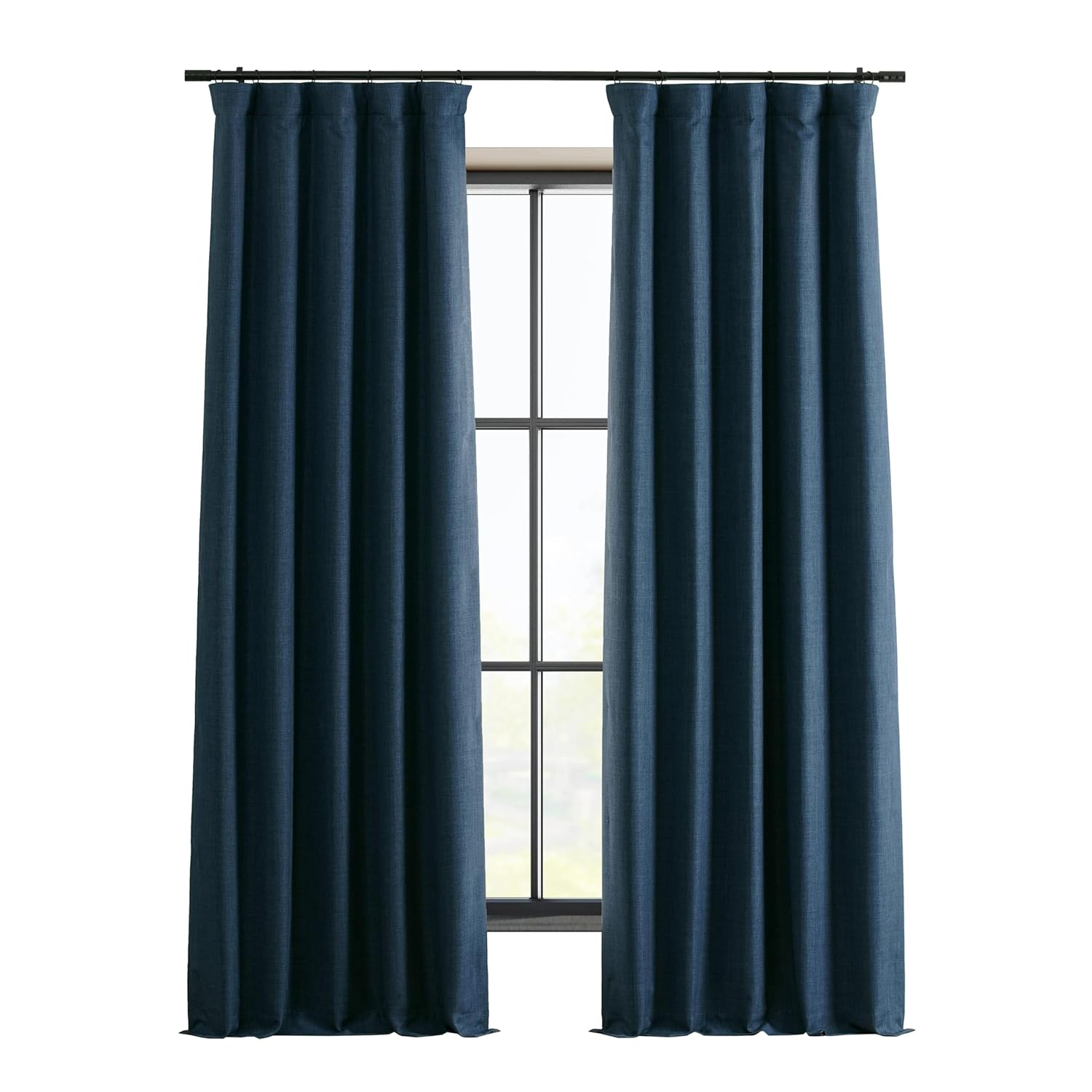 Signature Voyager Blue Faux Linen Blackout Curtain (1 Panel), Voyager Blue, 50W X 84L