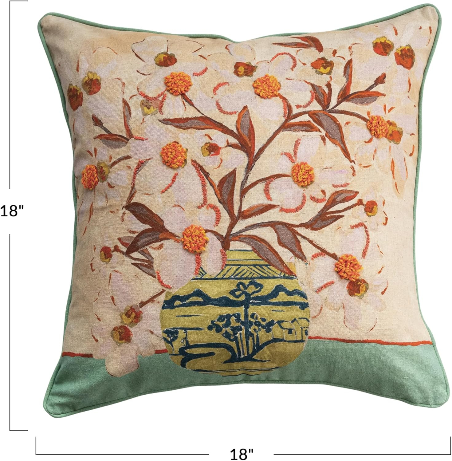 Creative Co-Op, Multicolor Cottage Charm Embroidered Pillow