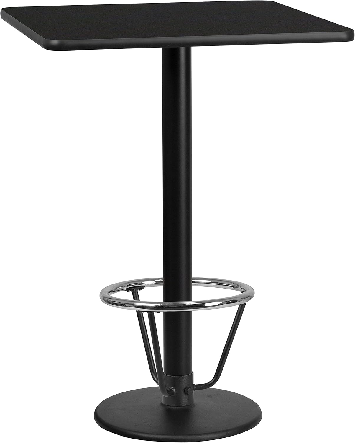 Flash Furniture 30'' Square Black Laminate Table Top with 18'' Round Bar Height Table Base and Foot Ring