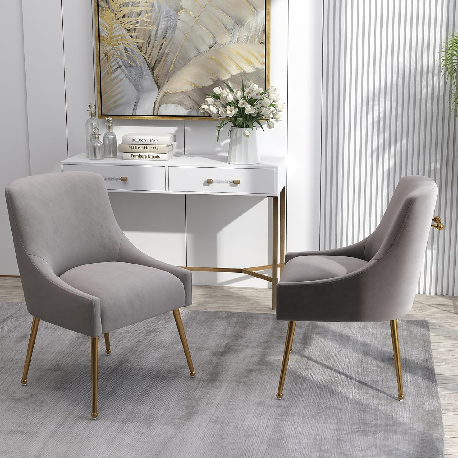 Dining Chairs Set of 2, Modern Velvet Accent Kitchen Chairs with Gold Legs Upholstered Guest Chairs for Living Room/Kitchen/Restaurant/Study Room