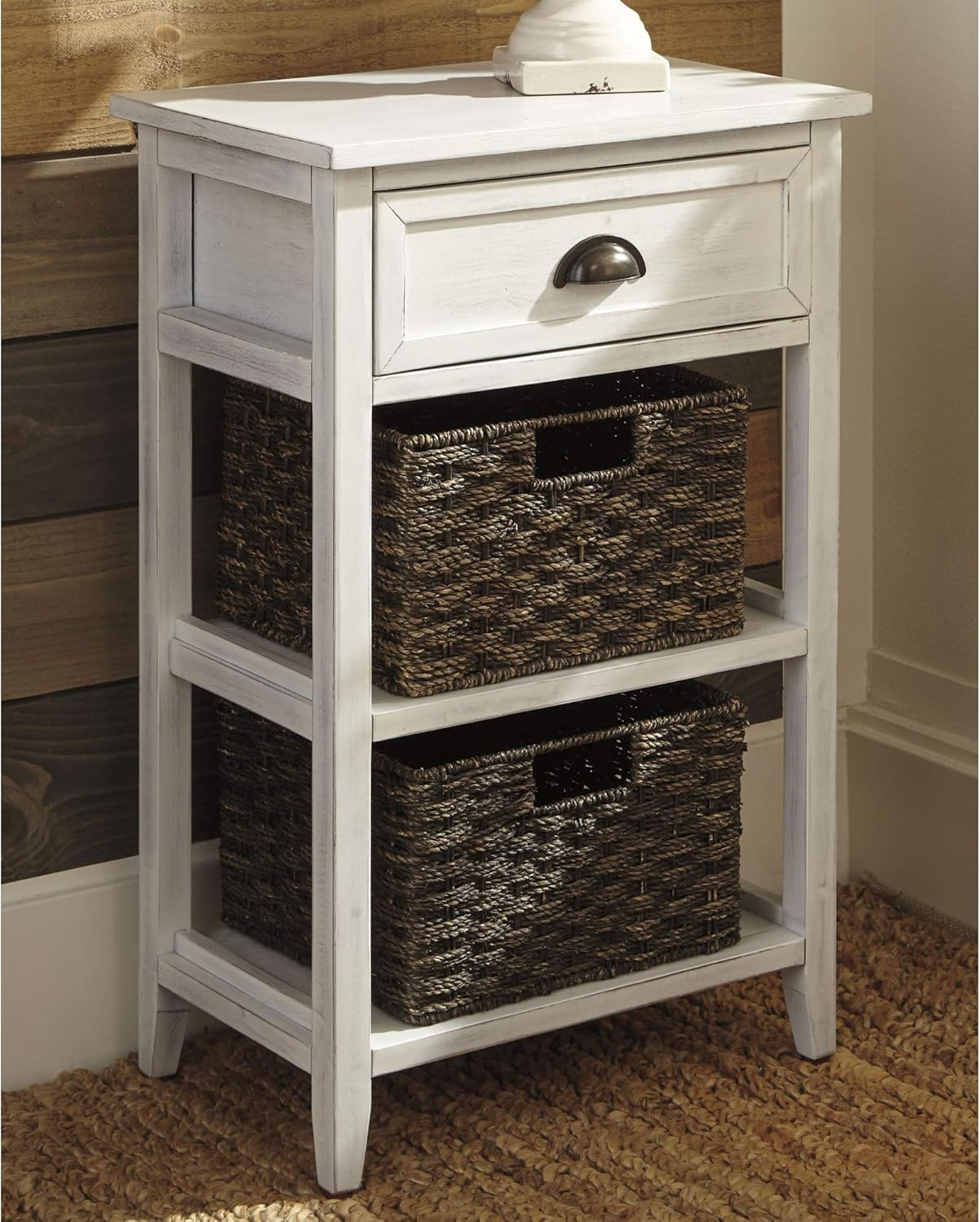 White Rectangular Wood Accent Table with Storage