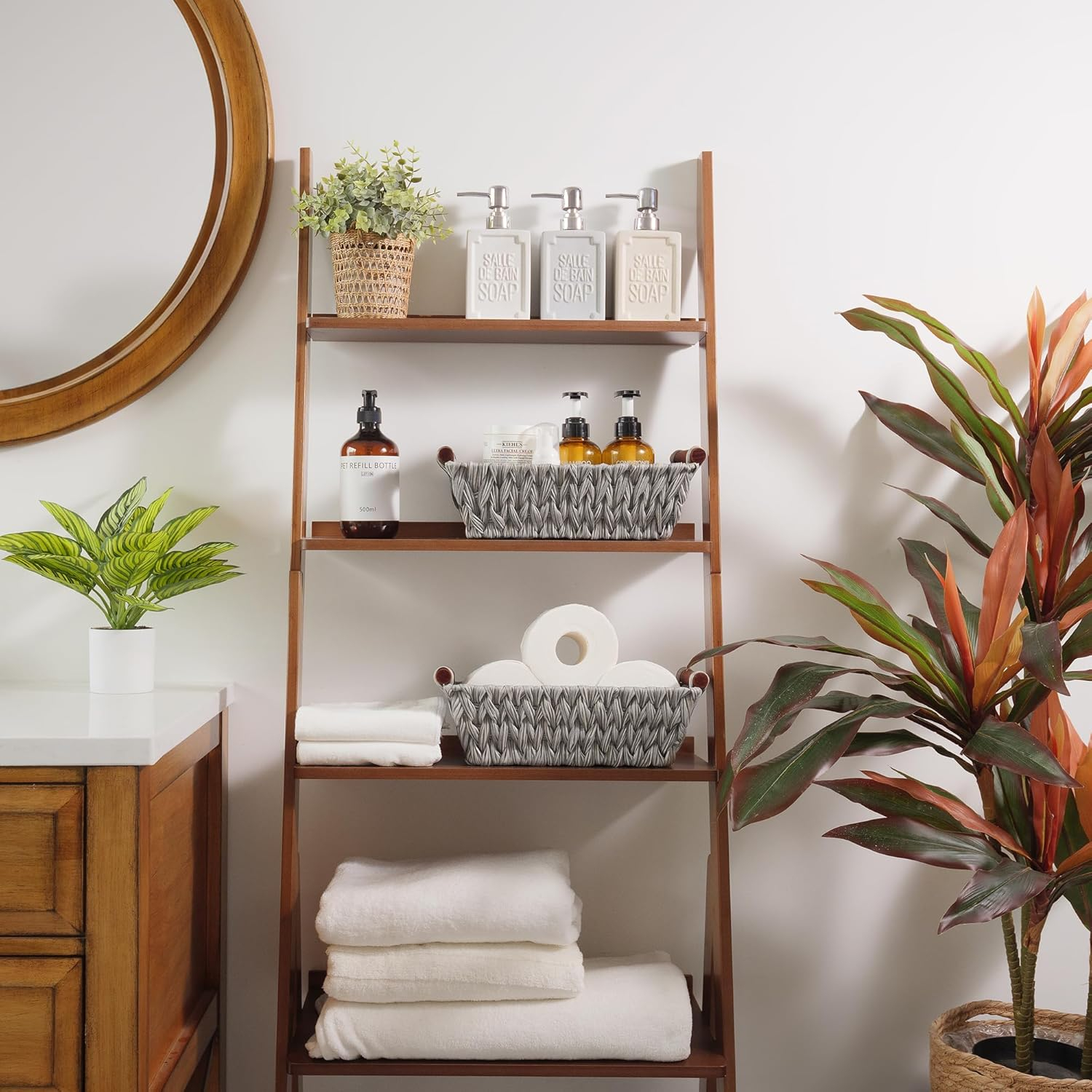 GRANNY SAYS Wicker Storage Baskets for Shelves, Trapezoid Woven Basket, Waterproof Storage Wicker Baskets for Organizing, Gray, 2-Pack