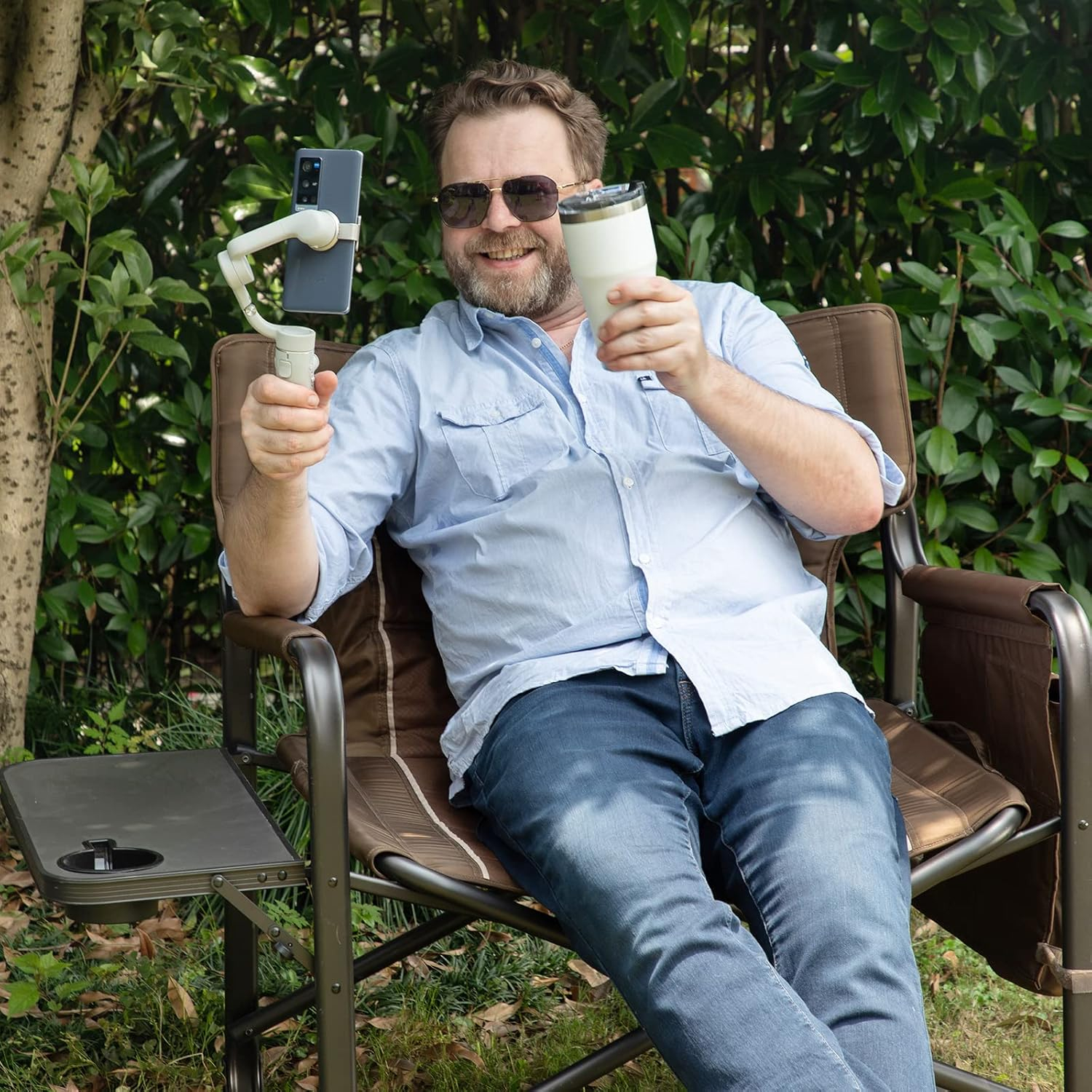 Timber Ridge XXL Upgraded Oversized Directors Chairs with Foldable Side Table, Detachable Side Pocket, Heavy Duty Folding Camping Chair up to 600 Lbs Weight Capacity (Brown) Ideal Gift