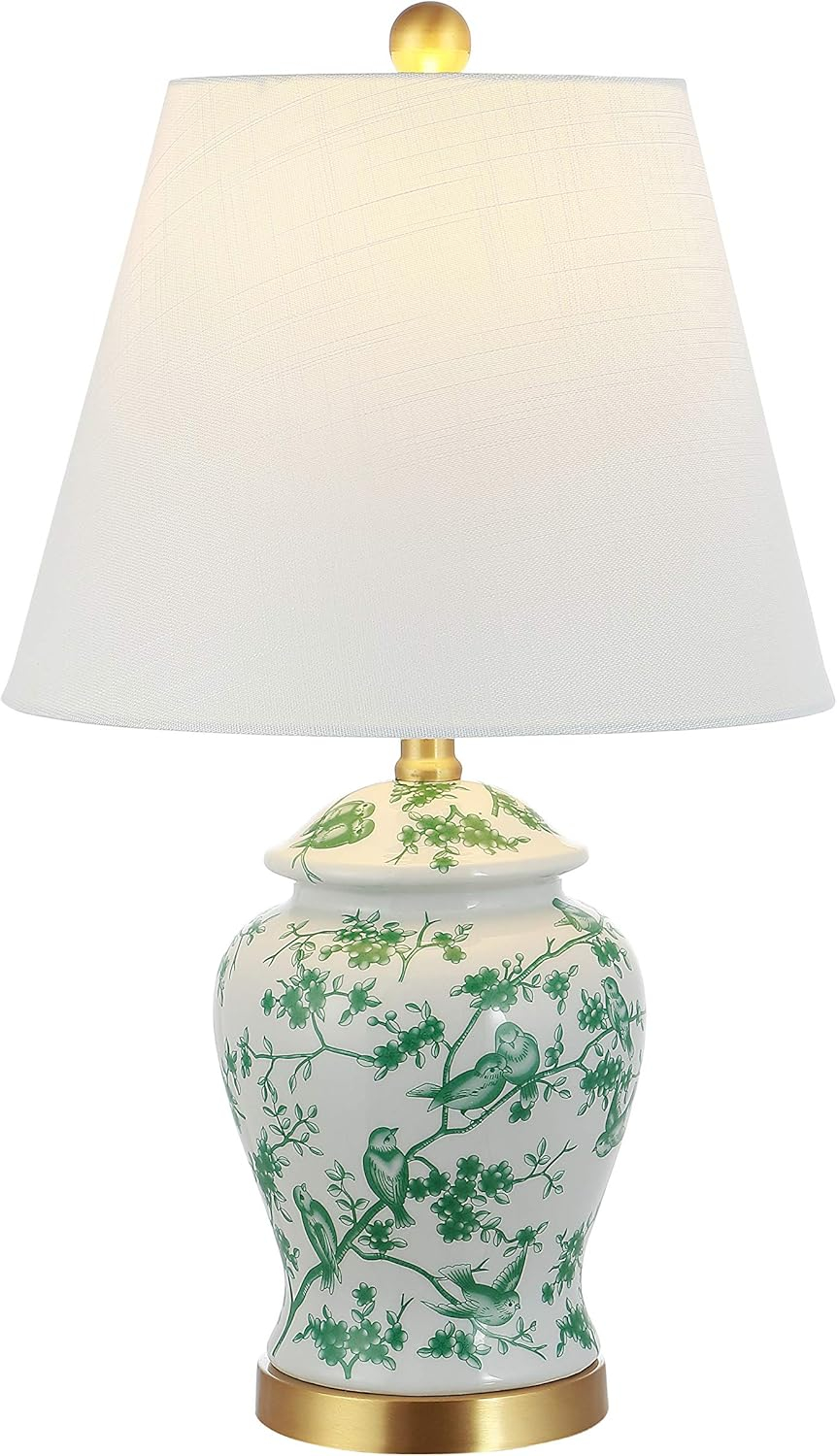 JONATHAN Y JYL3005B Penelope 22" French Country Cottage Ceramic/Iron Chinoiserie Ginger Jar LED Table Lamp, Classic for living room, dinning room, bedroom Bulb Included, White/Green