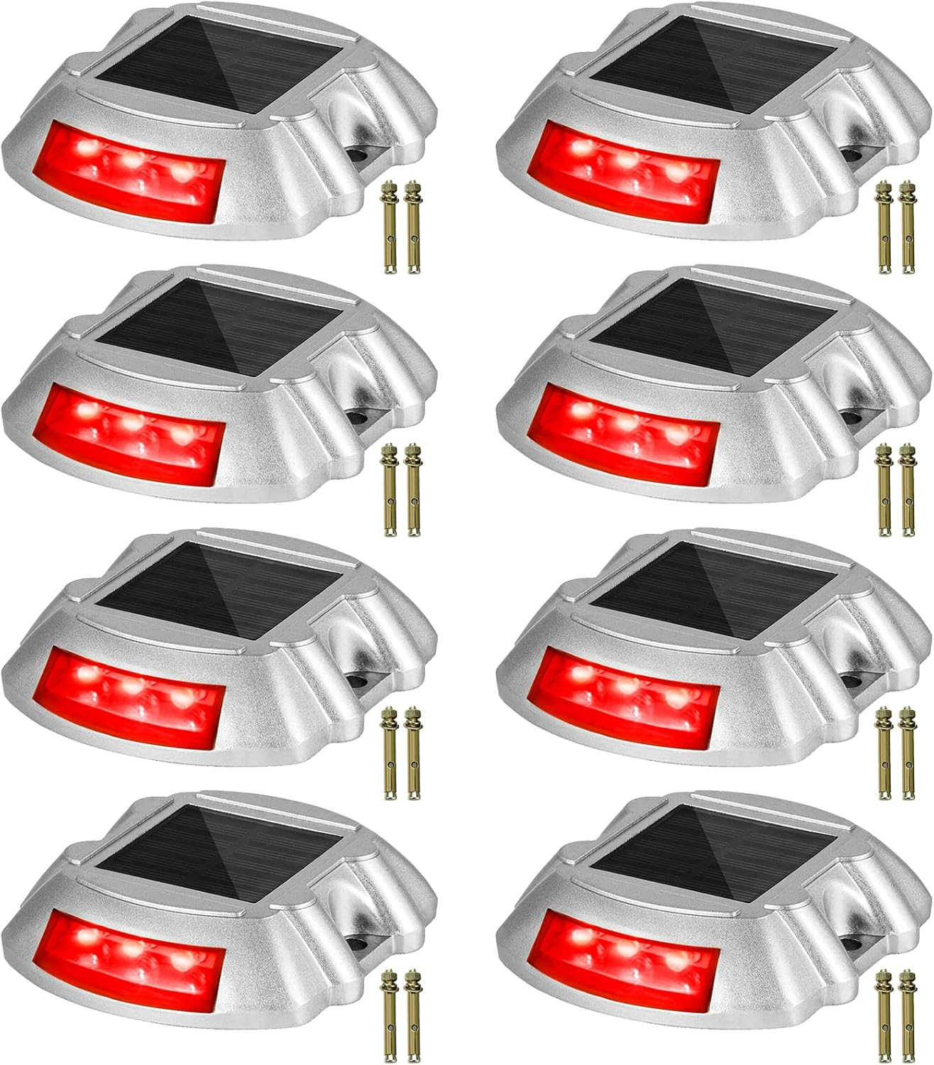 Vevor Solar Driveway Lights, 4-Pack With Switch Button, Waterproof Deck Lights, Wireless Dock 6 LEDs for Path Warning Garden Walkway Sidewalk Steps, LED Bright Green