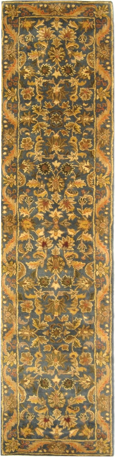 SAFAVIEH Antiquity Carmella Floral Bordered Wool Runner Rug, Blue/Gold, 2'3" x 16'