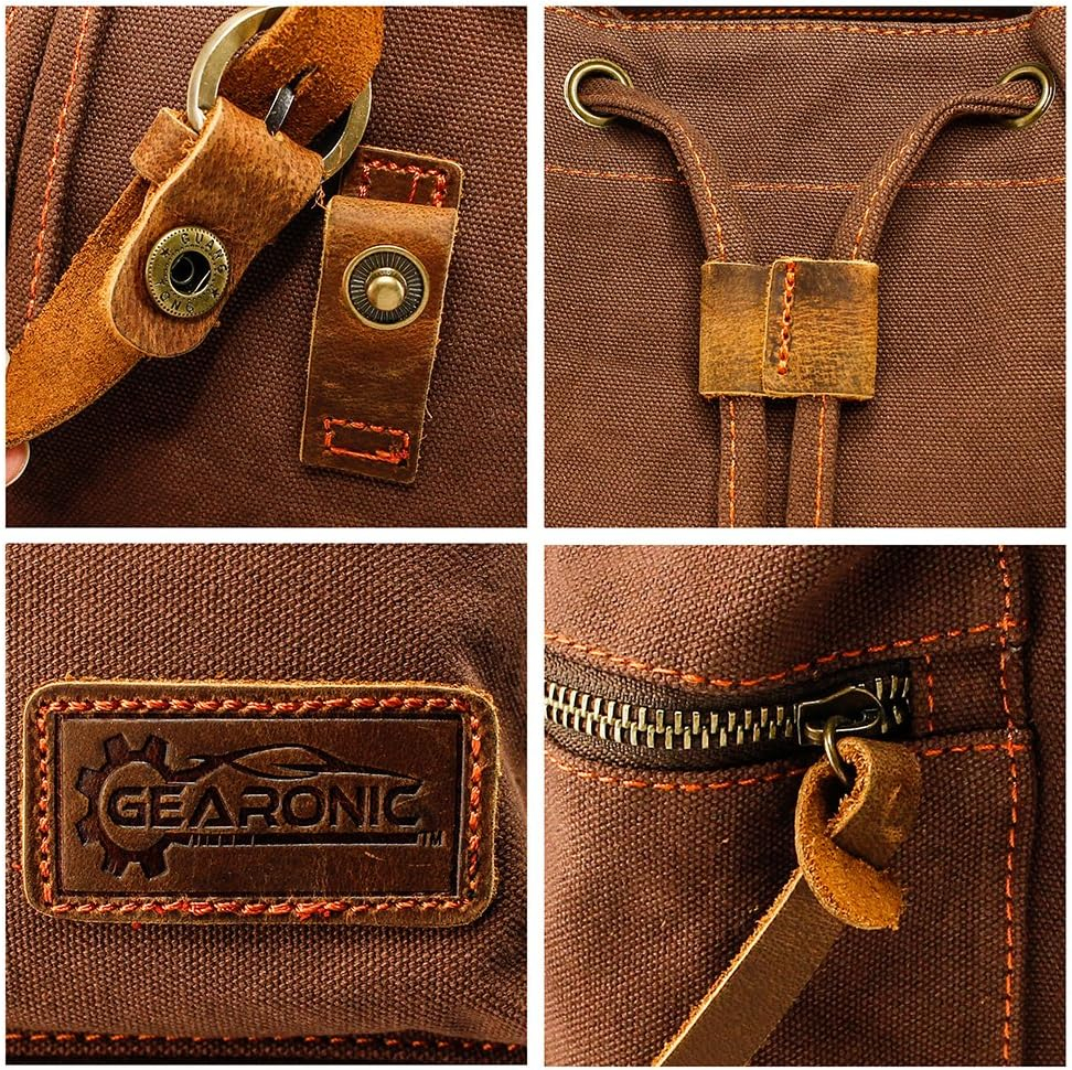 GEARONIC Vintage Canvas Backpack, Casual Daypack Backpacks for Men Women, 15inch Laptop Bag Travel Hiking Camping Rucksack