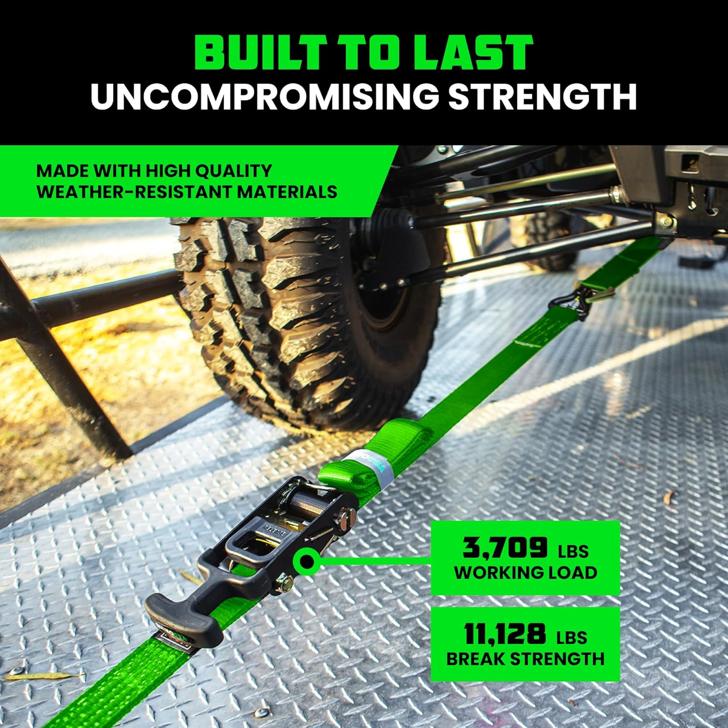Rhino USA Car Tie Down Straps for Trailers w/ J Hooks - 2" x 8' (10,000lb Break Strength) 4pc Green