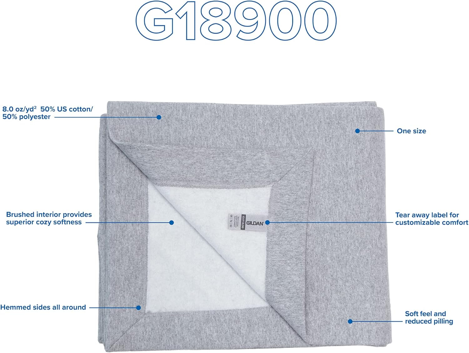 Gildan Heavy Blend Fleece Blanket, Style G18900, Black, 50" x 60"