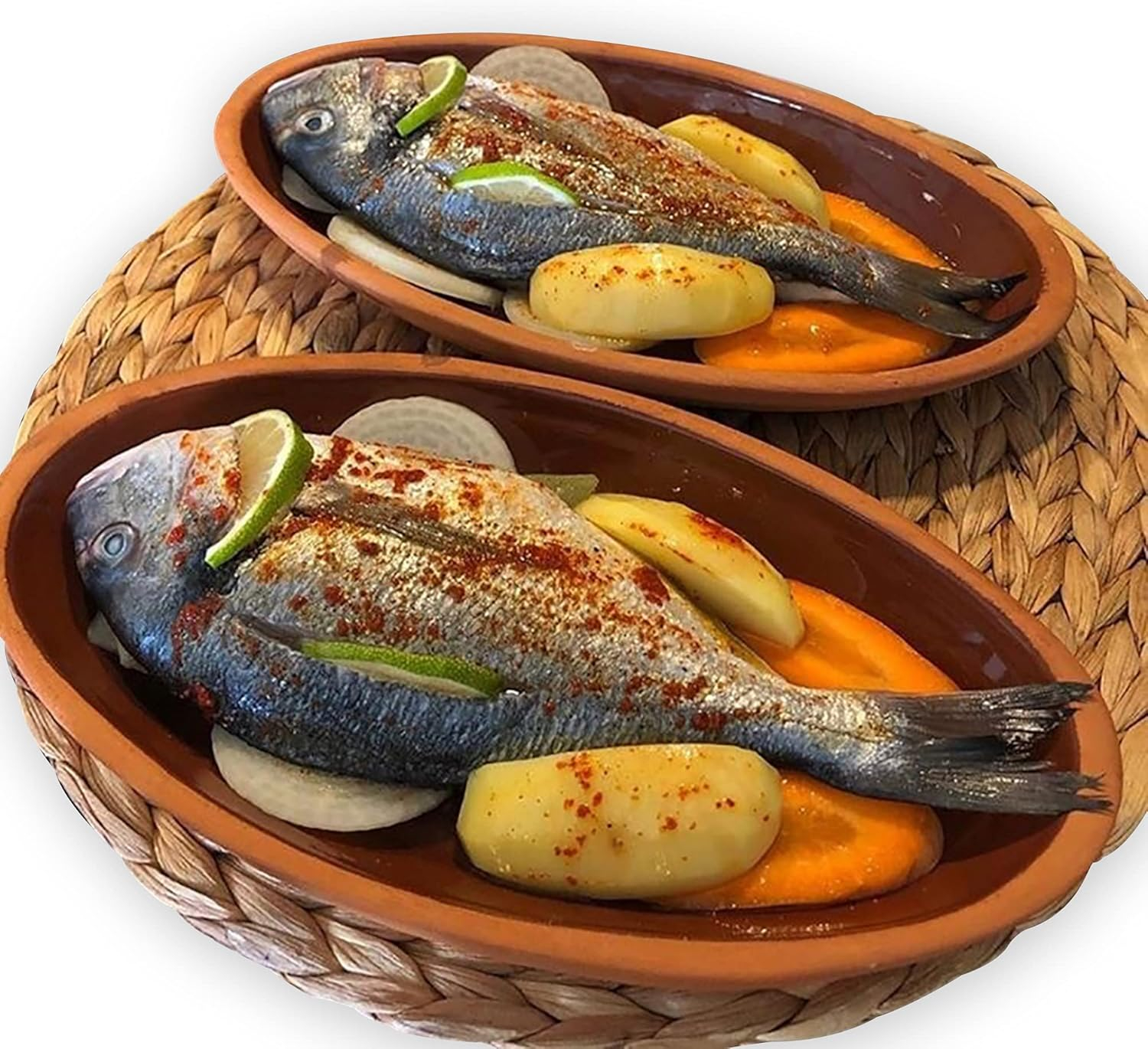 Cooking Clay Pan Set of 2, Terracota Portuguese Roaster, Large, 11.3 in