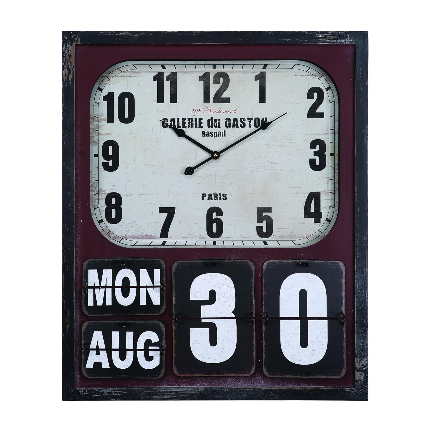 Vintage Cherry Wood Rectangular Wall Clock with Date Display