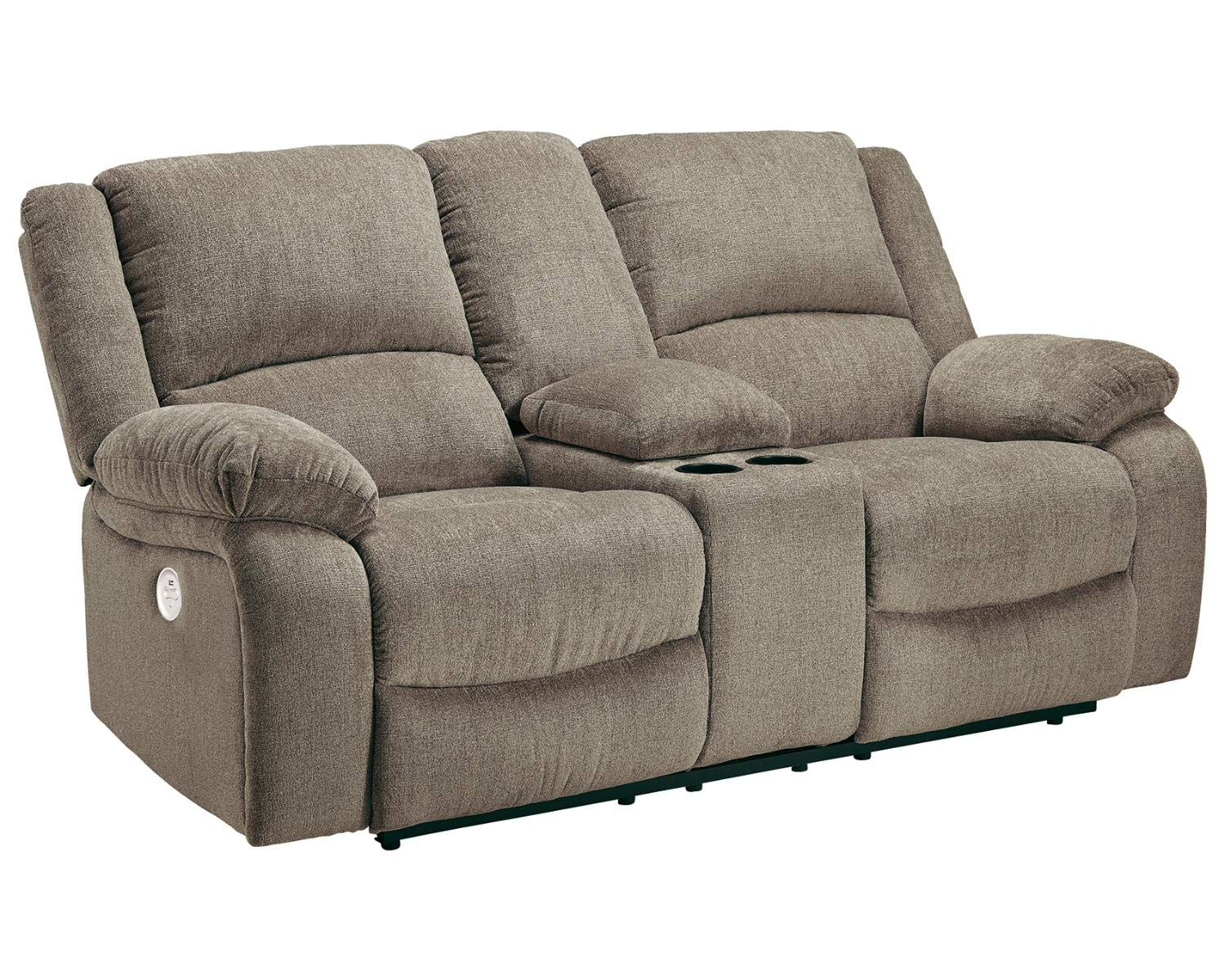 Pewter Fabric Power Reclining Loveseat with Cup Holder