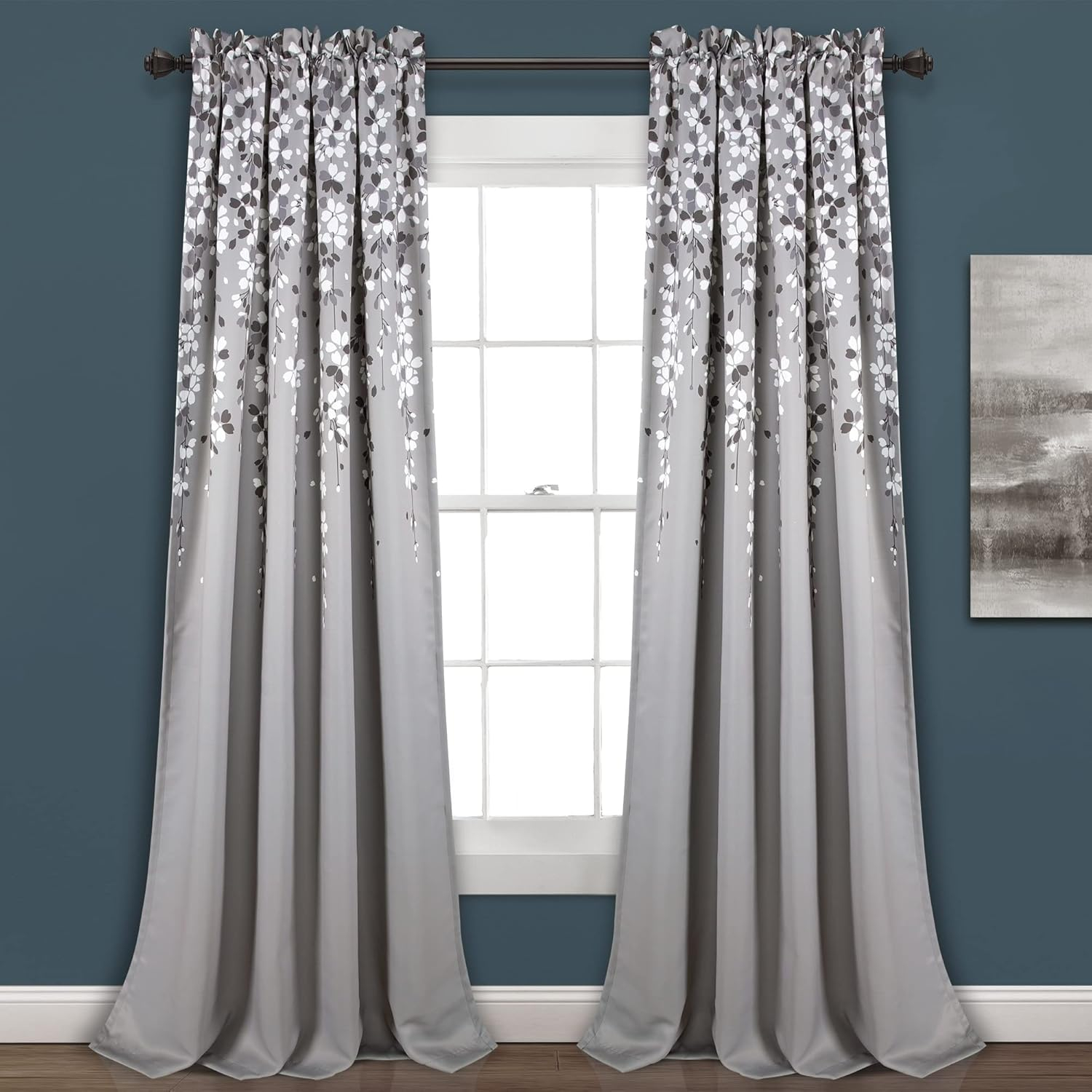 Lush Decor Weeping Flower Room Darkening Window Curtain Panels Gray 52X108+2 Set