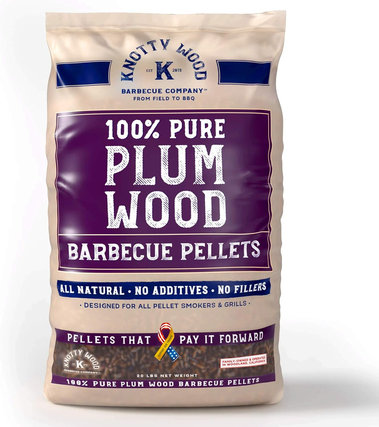 100% Plum Wood BBQ Cooking Pellets 20 lb Bag 100% Natural Sweetness Knotty Wood