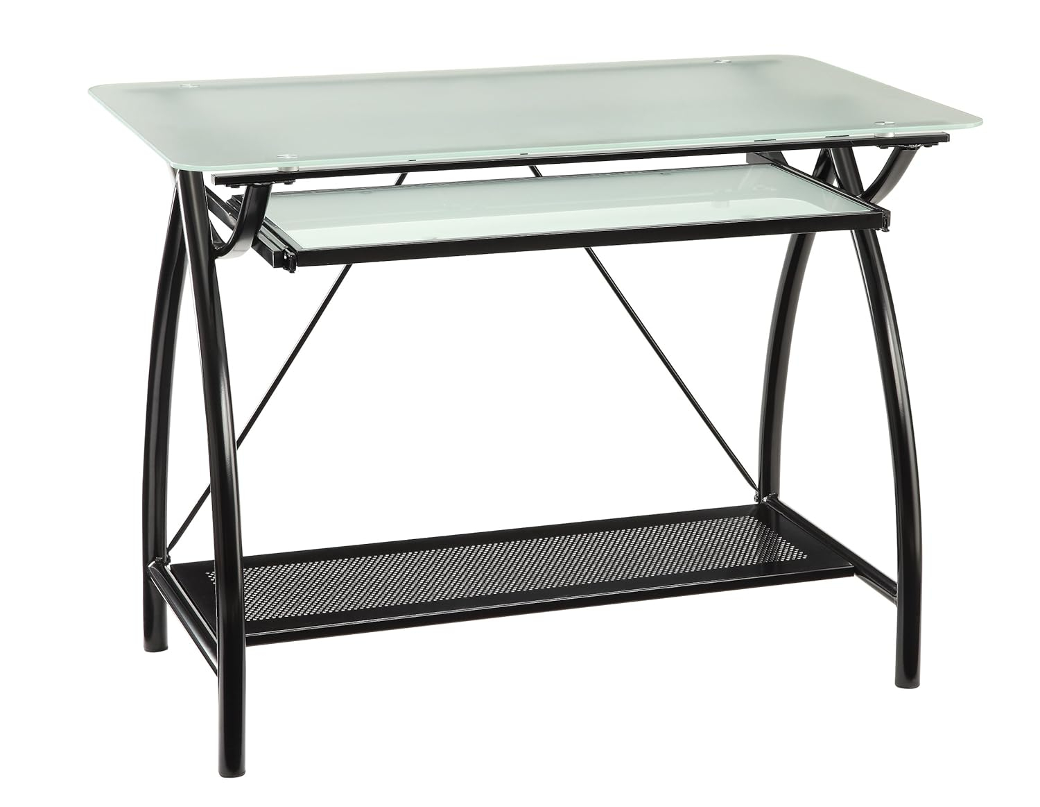 Black Steel and Glass Workstation with Keyboard Tray