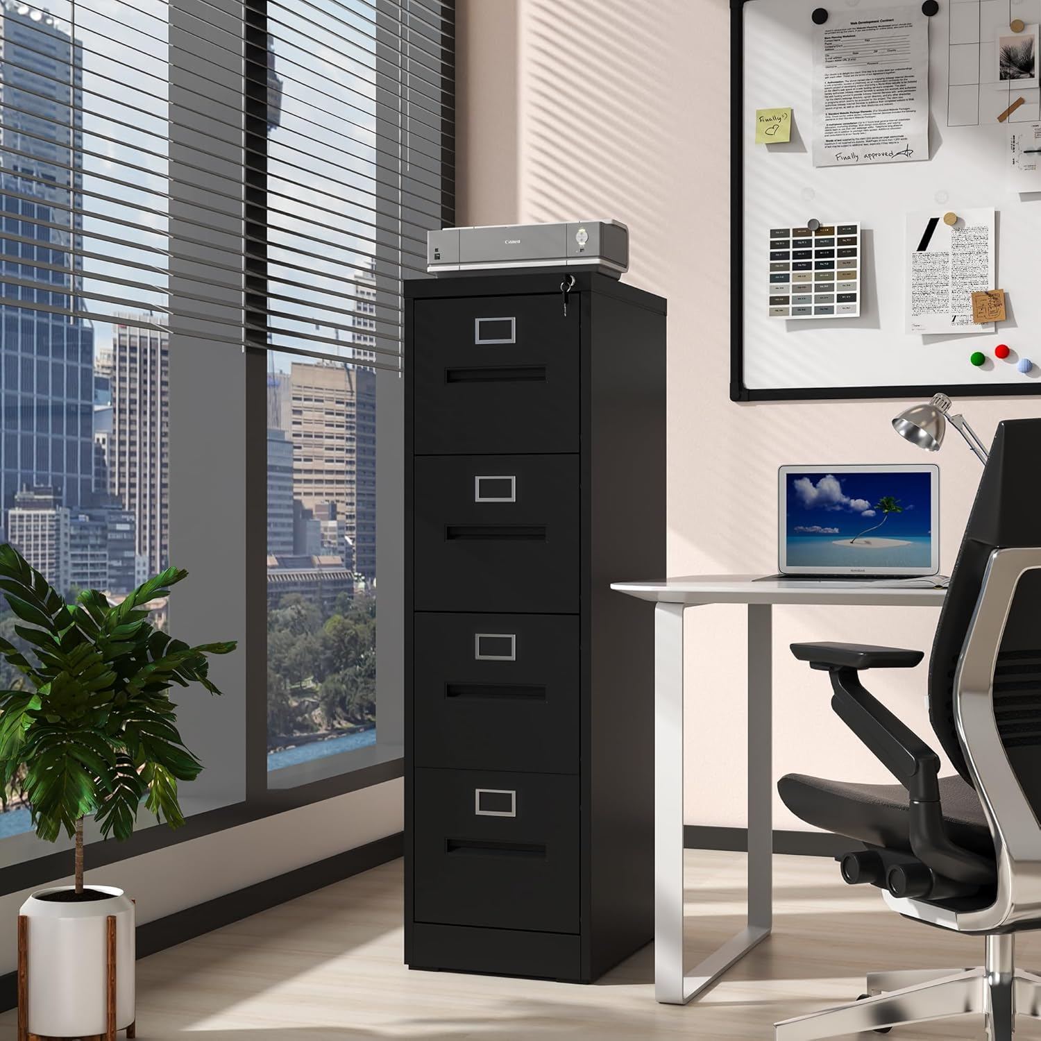 AQY 4 Drawer File Cabinet with Lock,Filing Cabinets for Home Office,Metal File Cabinet 18" Deep Vertical Storage Drawer for Hanging A4/F4/Letter/Legal Size Files, Assembly Require