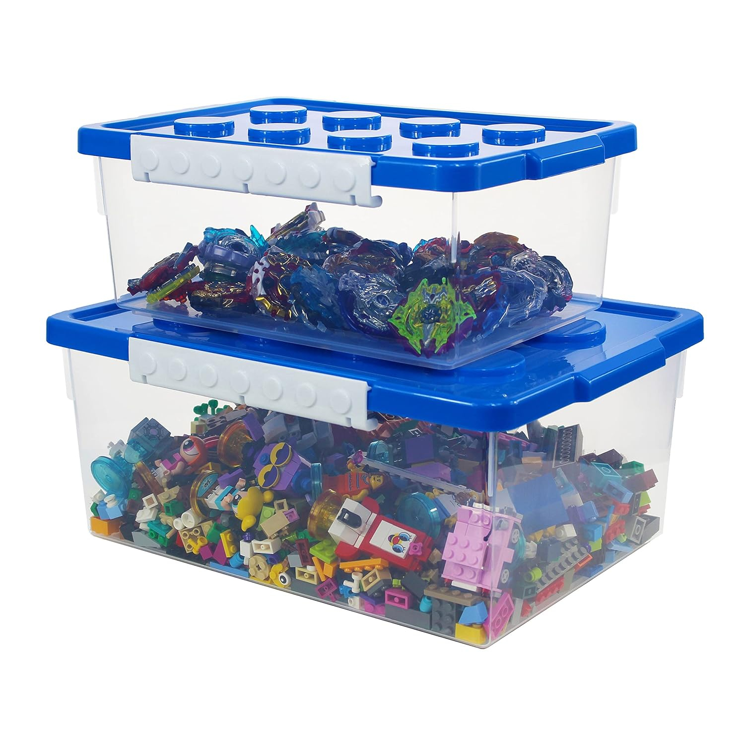 Bins & Things Toy Organizers and Storage Set of 2 large and small stackable storage bins - Clear toy storage bin- Lego organizers and storage for Barbie Dolls, Hot Wheel toy bins for kids organizer