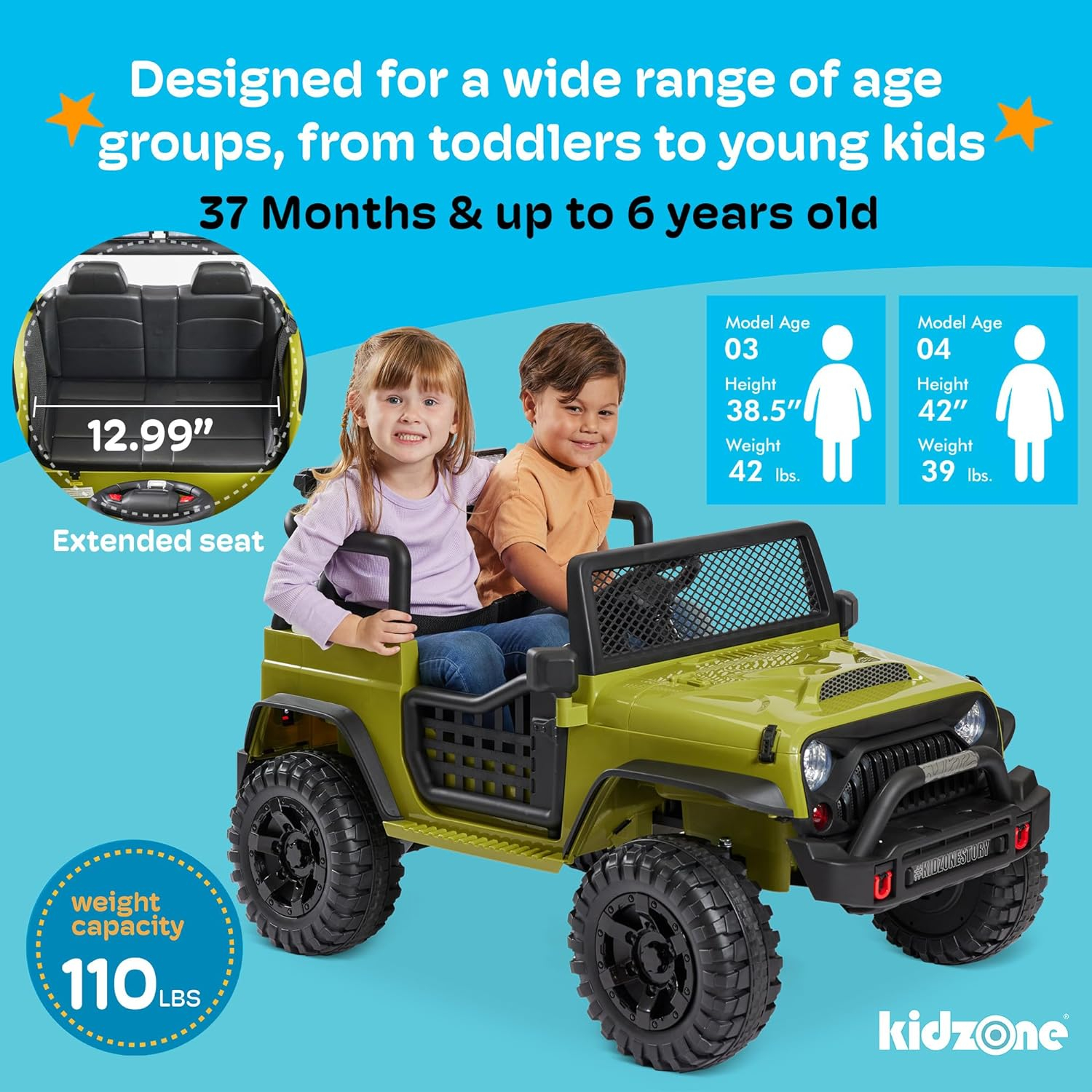 Kidzone 12V 3.8 MPH Kids 2-Seater Ride On Truck Car Electric Vehicles w/Personalize License Plate, 4-Wheeler Suspension, Parent Remote Control, MP3, LED Lights, 3 Speeds, Bluetooth, Radio - Purple