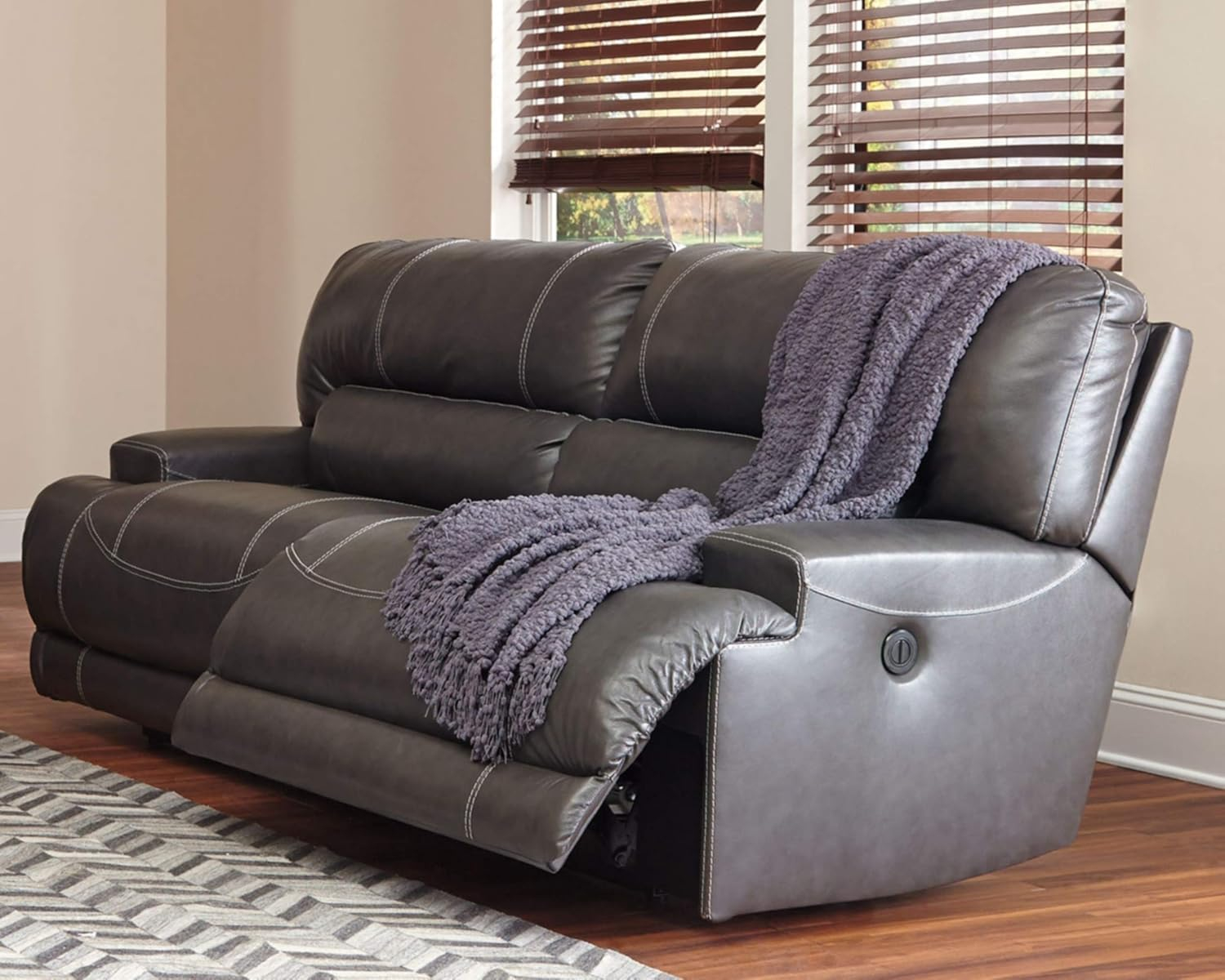 Gray Faux Leather Oversized Power Recliner with Metal Frame