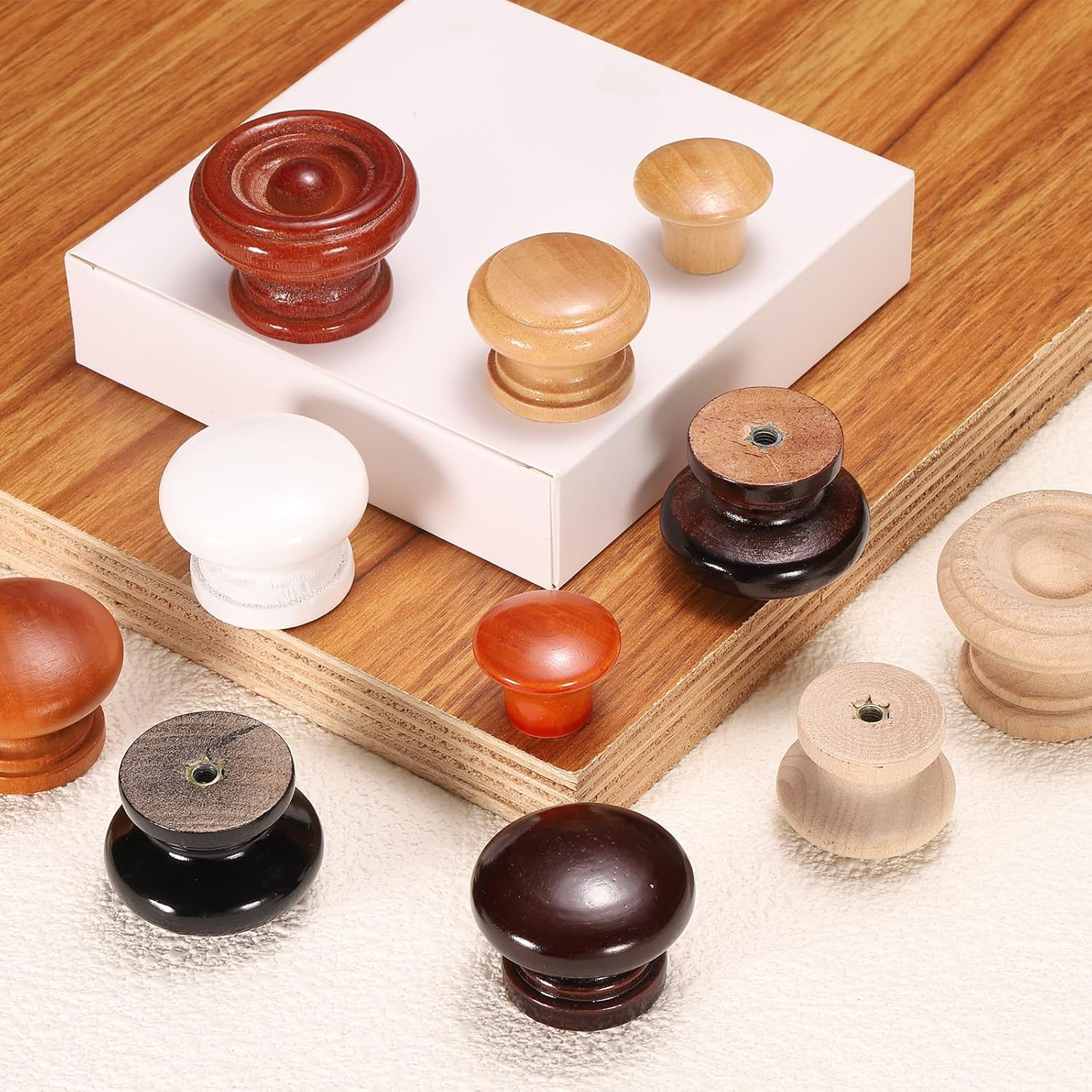 uxcell 8pcs Round Wooden Knobs, 37mm/1.5" Mushroom Shape Kitchen Cabinet Knobs Single Hole Drawer Pull Hardware Handles Decorative Furniture for Drawer Dresser Wardrobe, Light Brown