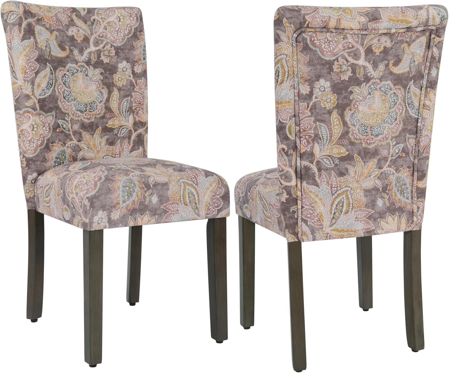 HomePop Parsons Classic Upholstered Accent Dining Chair, Set of 2, Multicolor Gray Floral