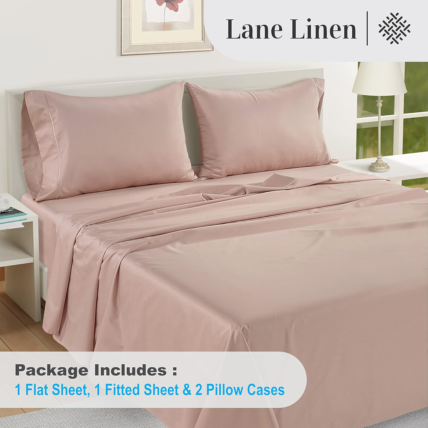 LANE LINEN 1000 TC Luxury 100% Egyptian Cotton Bed Sheets King Size, Fully Elasticized Reinforced 16 Inch Extra Deep Pocket King Sheets, Soft & Comfy Sateen Weave for Silky Finish-Sepia Rose