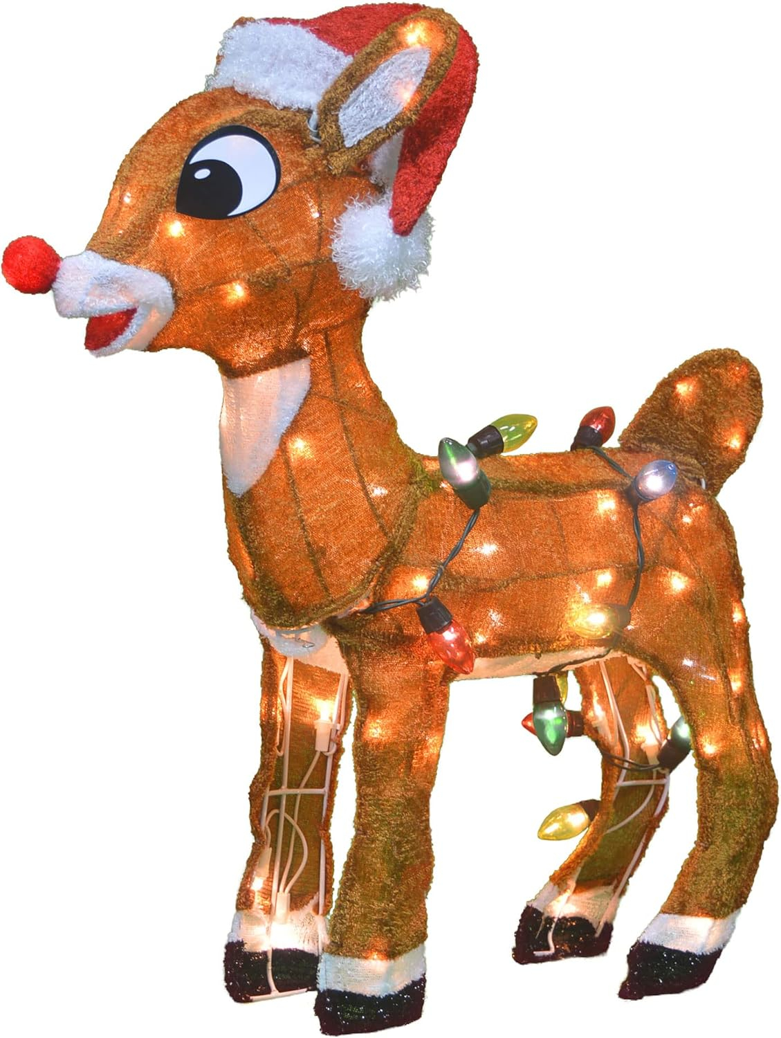 ProductWorks 24 Inch Rudolph with Santa Hat 3D Pre Lit Holiday Decoration