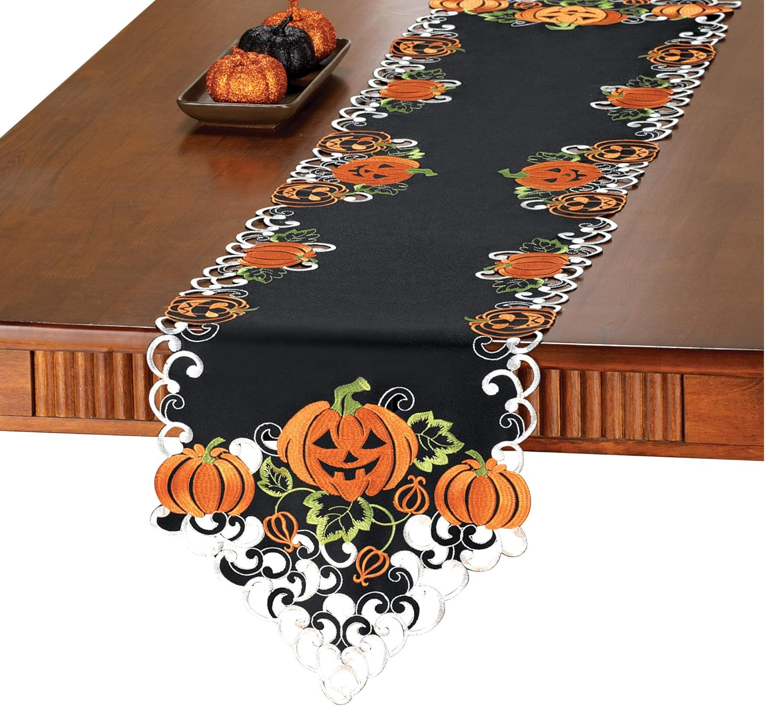 Collections Etc Halloween Pumpkins Table Runner / Topper Runner