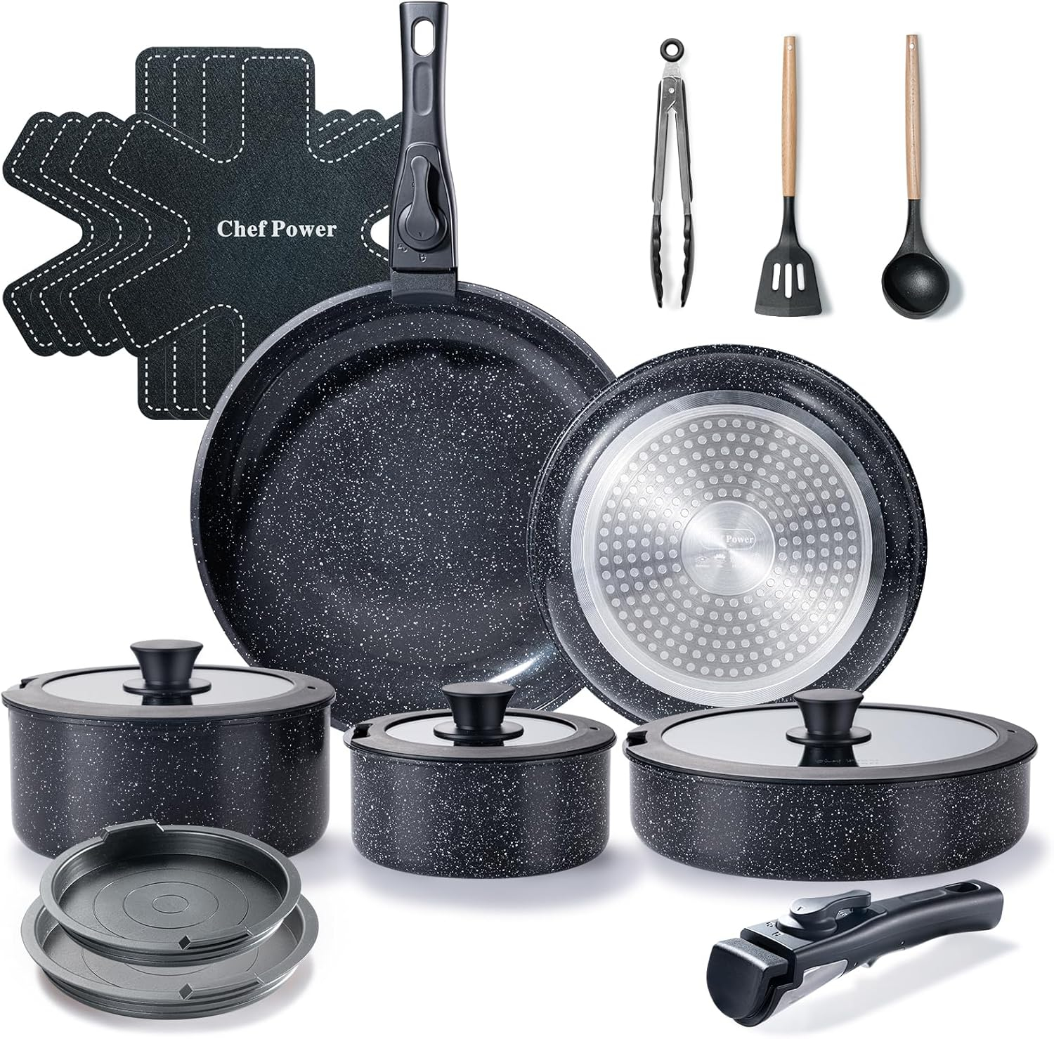 Rock Stone Black 19-Piece Nonstick Stainless Steel Cookware Set