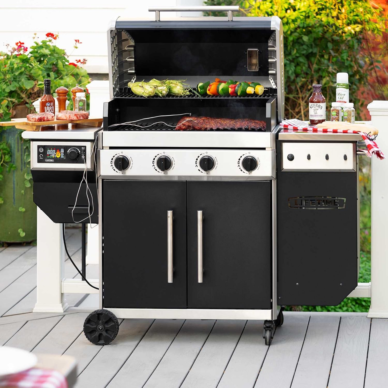 Lifetime 4 Burner Gas Grill and Wood Pellet Smoker Combo, Wifi and Bluetooth Control Technology