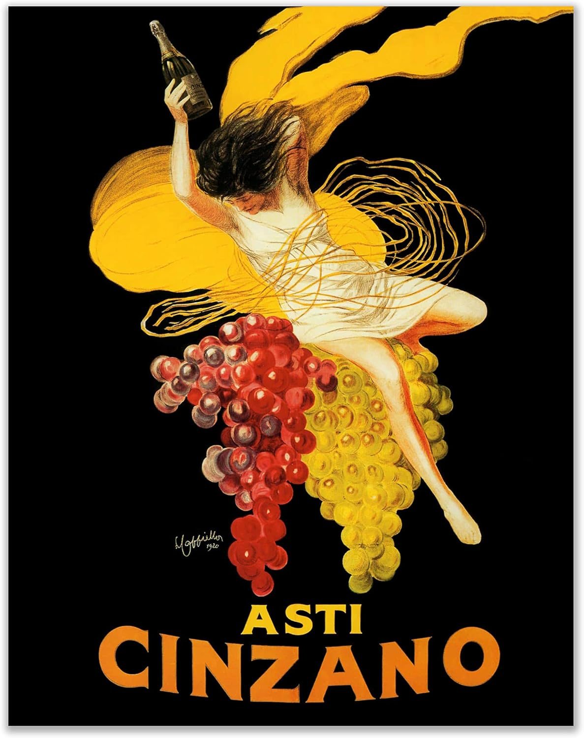 Vintage Black and Yellow Asti Cinzano Italian Poster Print (11x14)