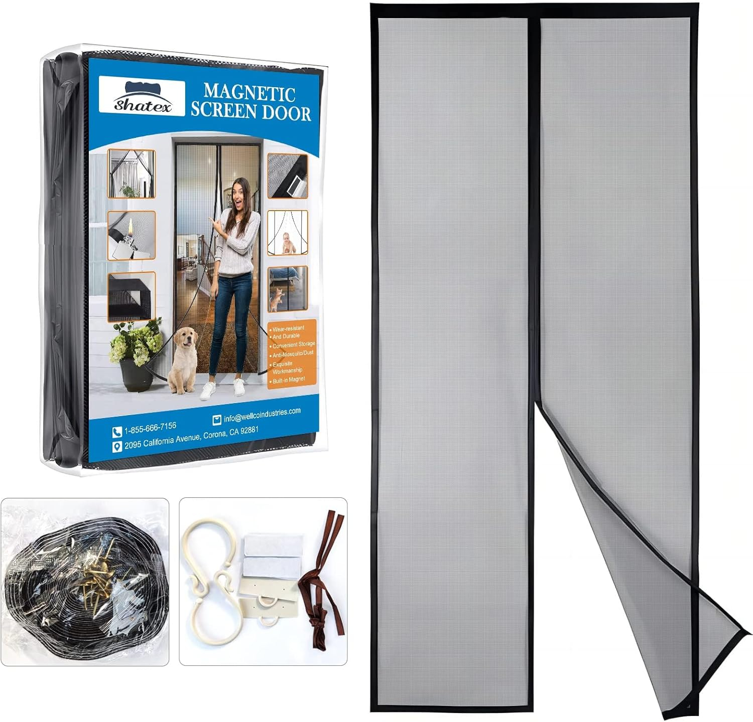 34 in. x 82 in. Black Fiberglass Magnetic Screen Door Heavy Duty Mesh Curtain Bi-Parting
