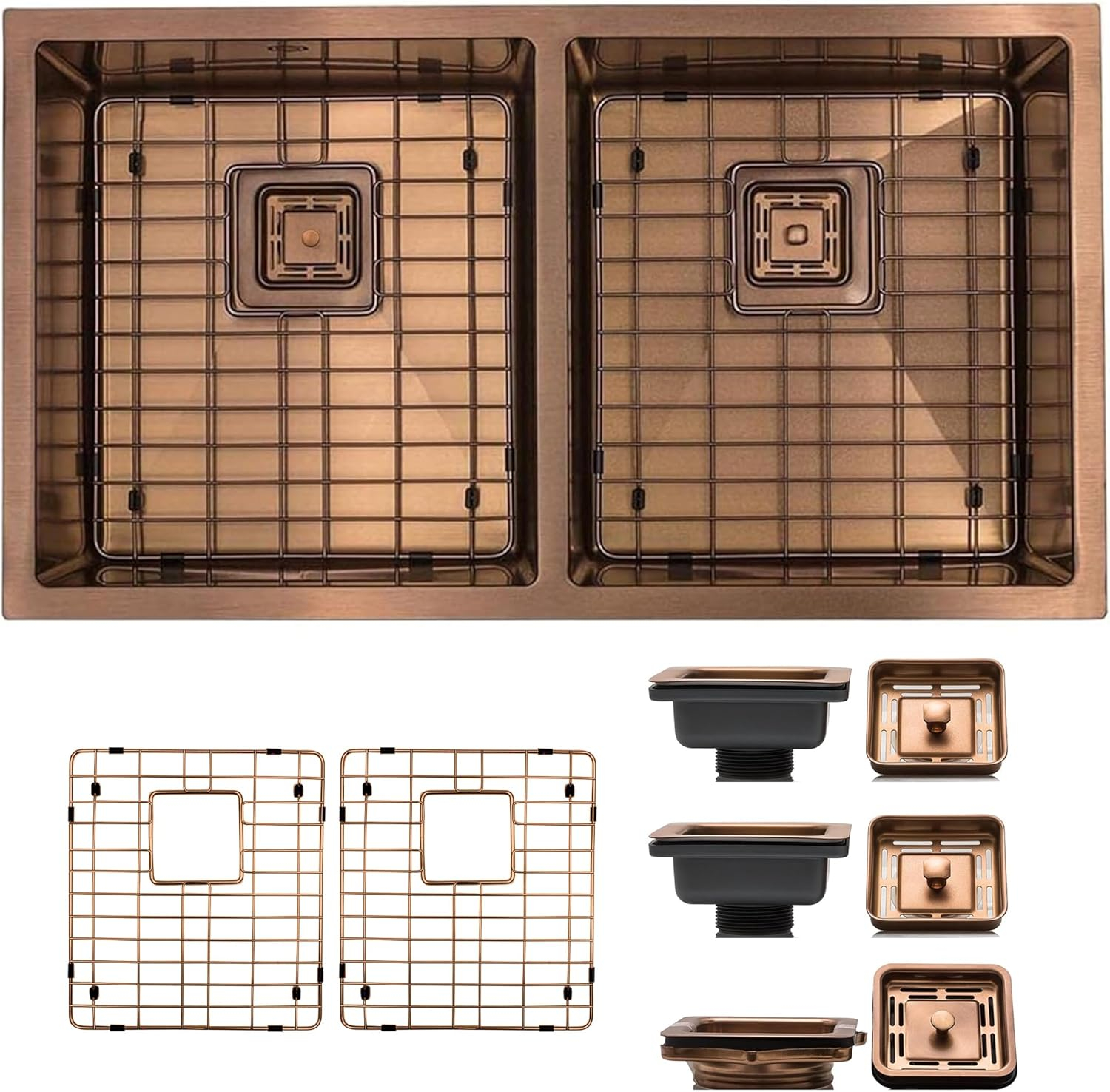Matte Copper Finish Double Bowl Stainless Steel Undermount Kitchen Sink