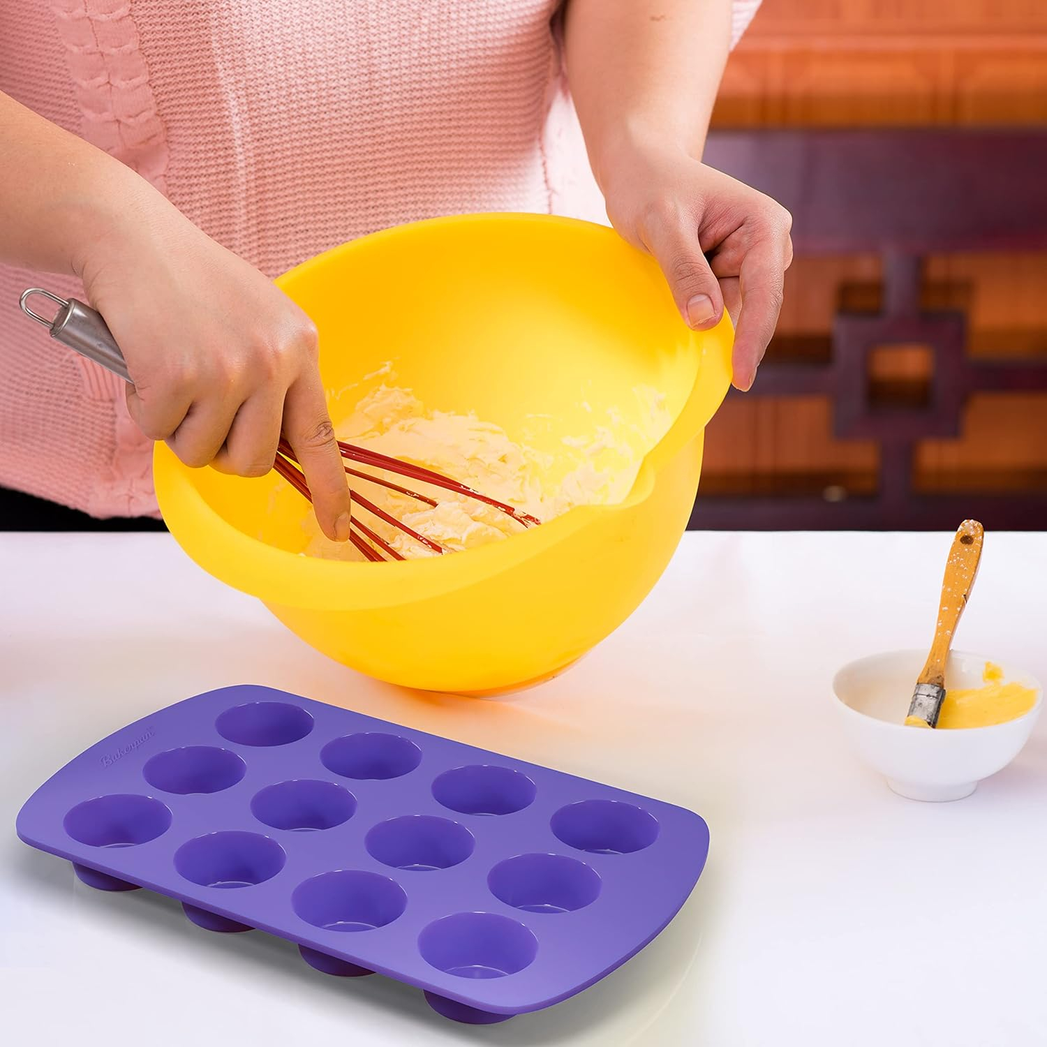 Bakerpan Silicone Mini Muffin Pan Nonstick, Mini Cupcake Pan, Mini Muffin Silicone Molds, 12 Cavities - Set of 2