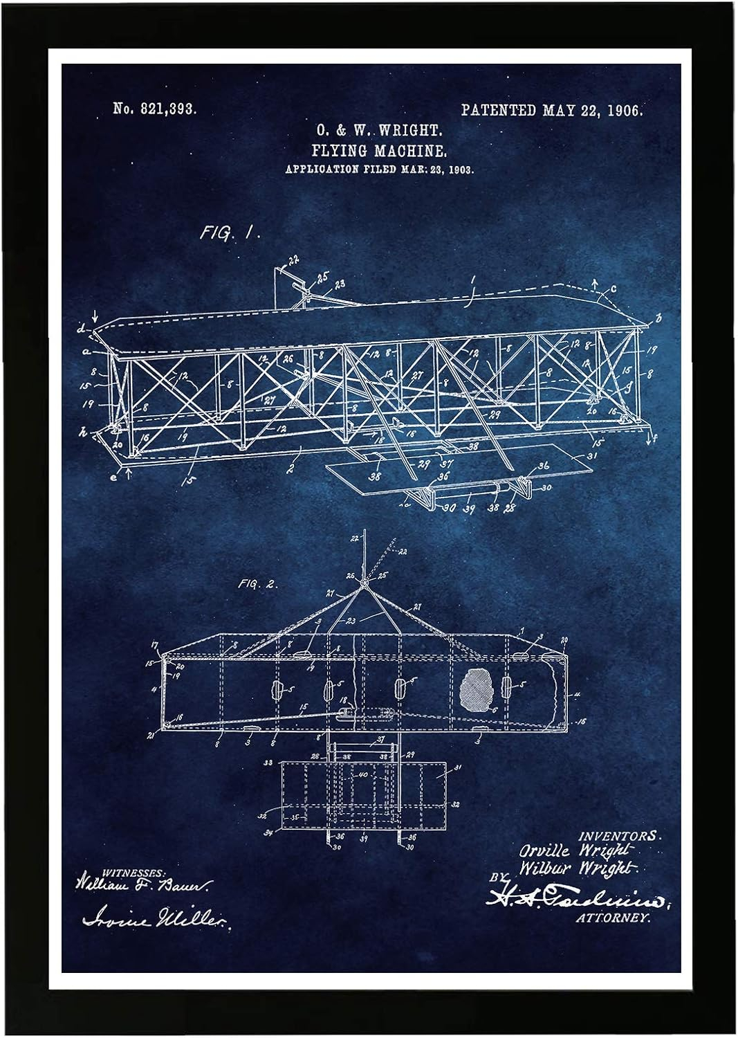 Blue and White Framed Airplane Print for Kids Room