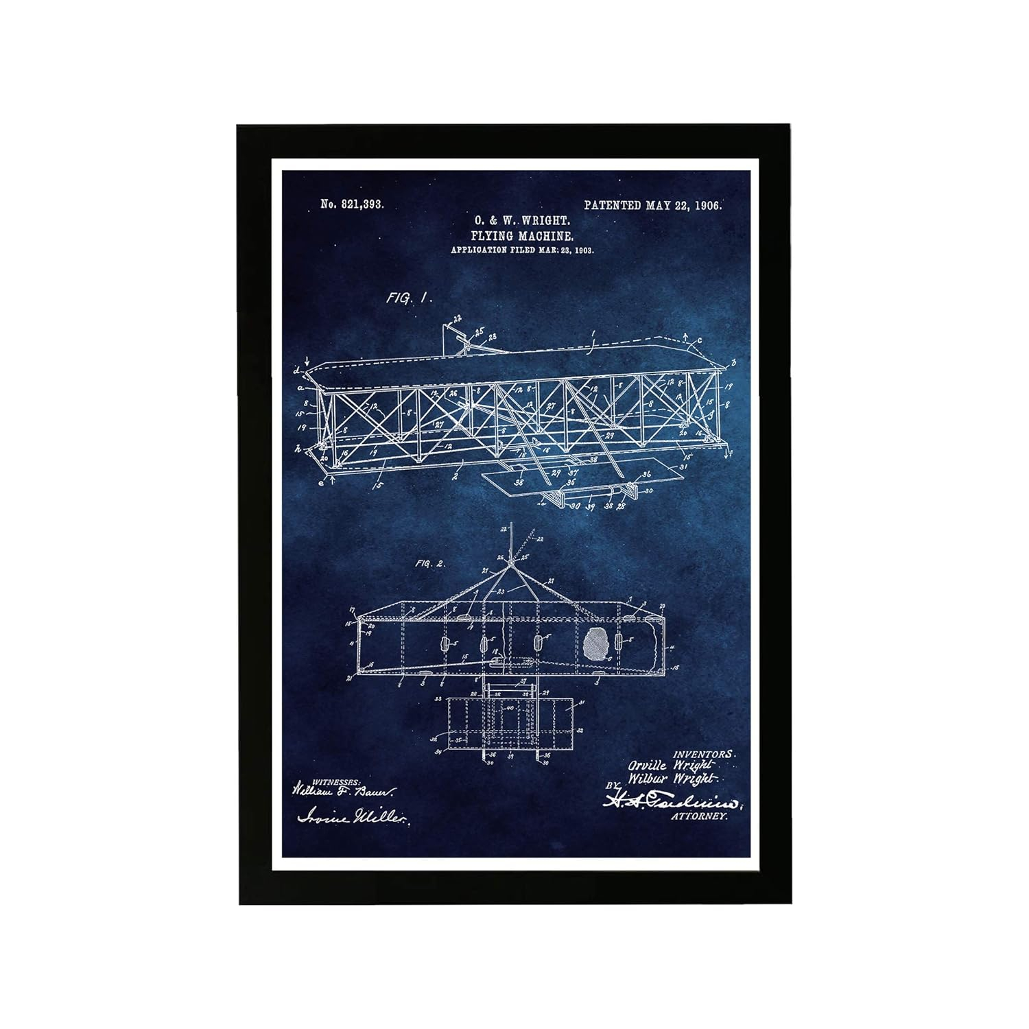 Blue and White Framed Airplane Print for Kids Room