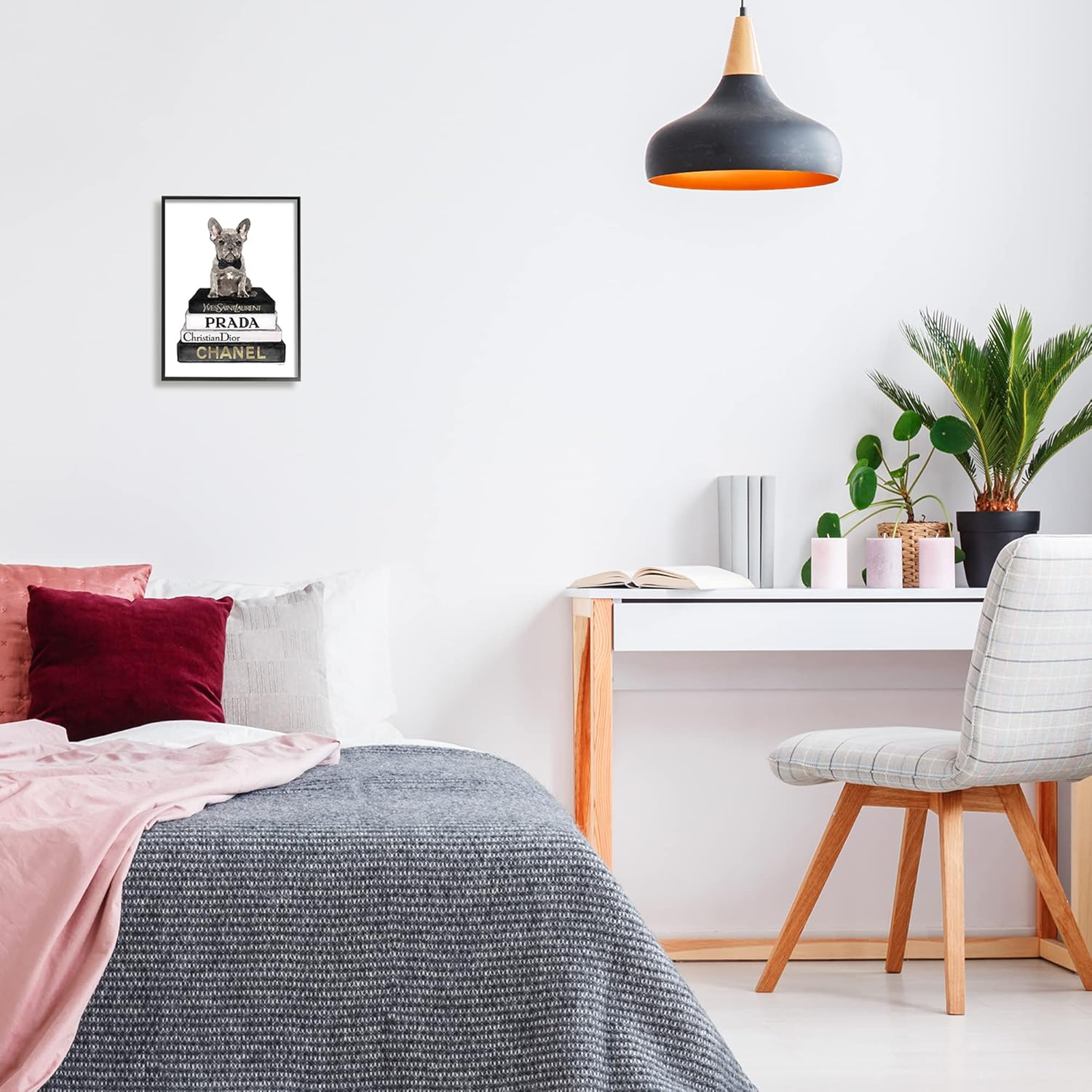 Amanda Greenwood French Bulldog Pet Fashion Apparel Bookstack 11" x 14" Framed Painting Art Prints by Stupell Home Décor