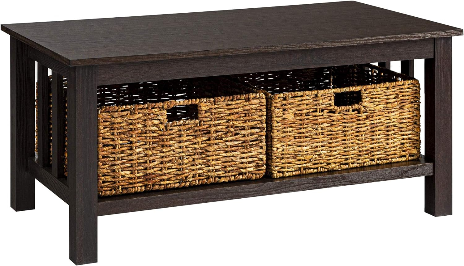 Walker Edison Traditional Storage Coffee Table with Bins, Espresso