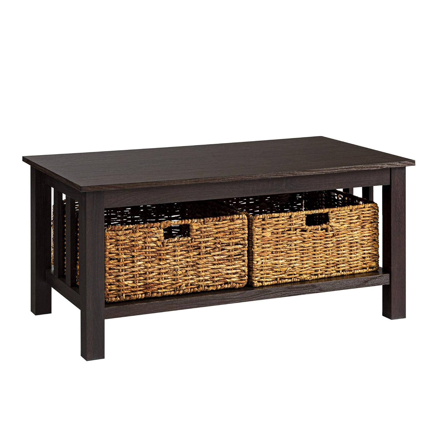 Walker Edison Traditional Storage Coffee Table with Bins, Espresso
