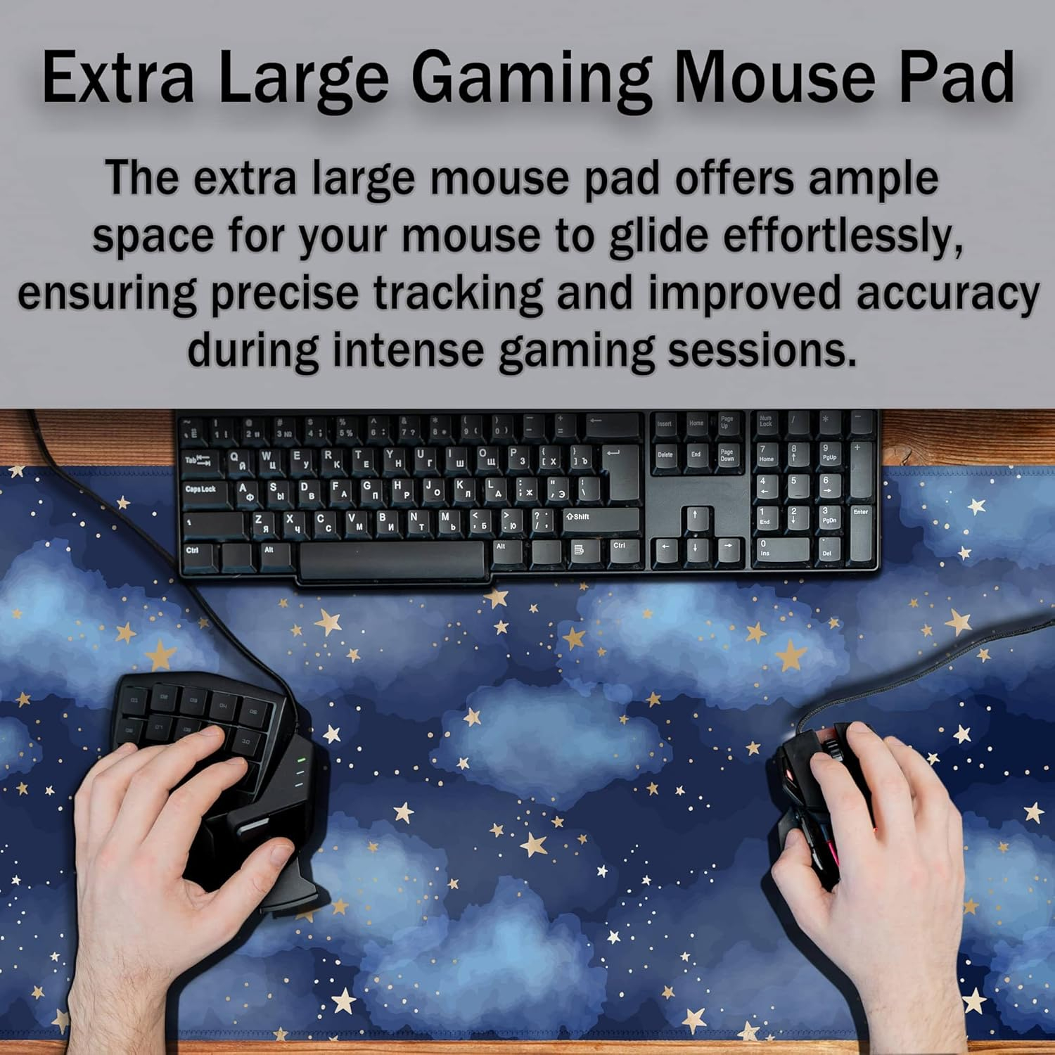 Large Desk Mat Dark Blue, Keyboard Mouse Pads Desktop Mats, Long Gaming Mouse Pad Non-Slip Rubber Base, 35.4 X 15.7 inch for Work/Game/Office/Home Watercolor Night Sky Galaxy Universe Space