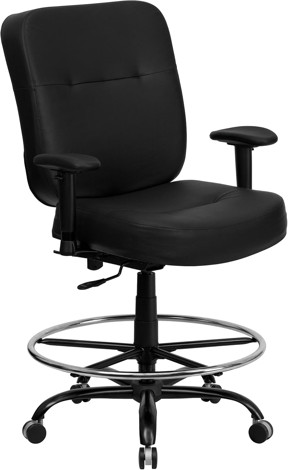 BizChair Big & Tall 400 lb. Rated Black LeatherSoft Ergonomic Drafting Chair with Adjustable Arms