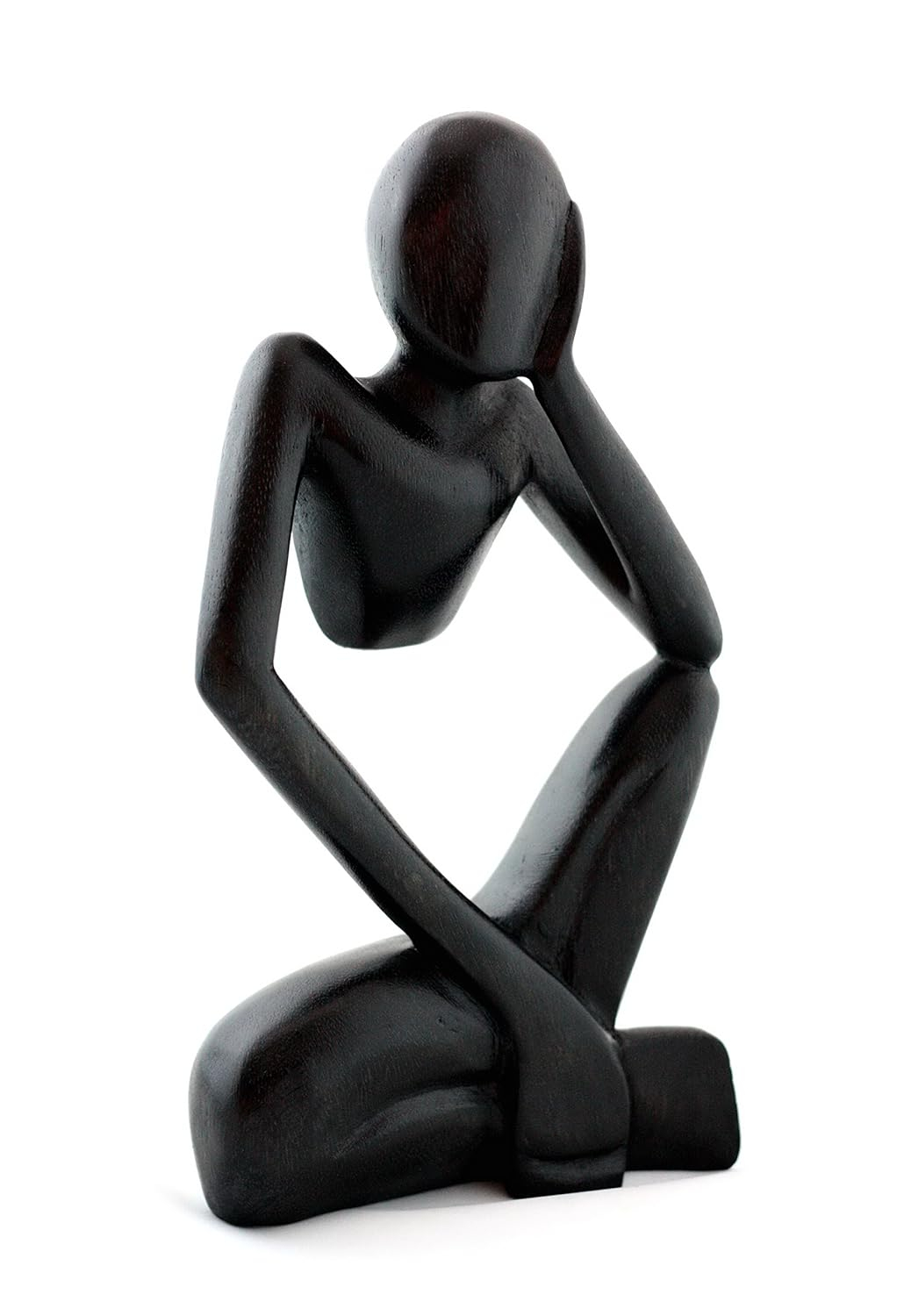 G6 Collection 12" Wooden Handmade Abstract Sculpture Statue Handcrafted - Thinking Man - Gift Art Decorative Home Decor Figurine Accent Decoration Artwork Hand Carved (Black)