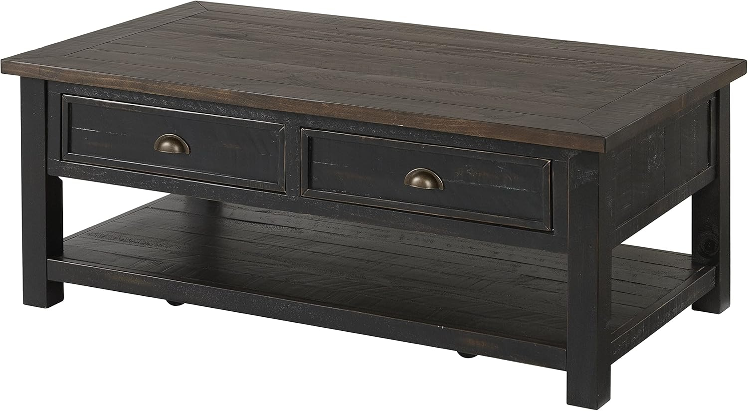 Coastal Style Rectangular Wooden Coffee Table with 2 Drawers, Brown- Saltoro Sherpi