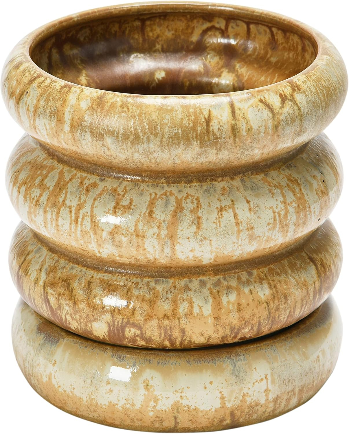 Creative Co-Op Stoneware Planter with Saucer and Reactive Glaze, Butterscotch